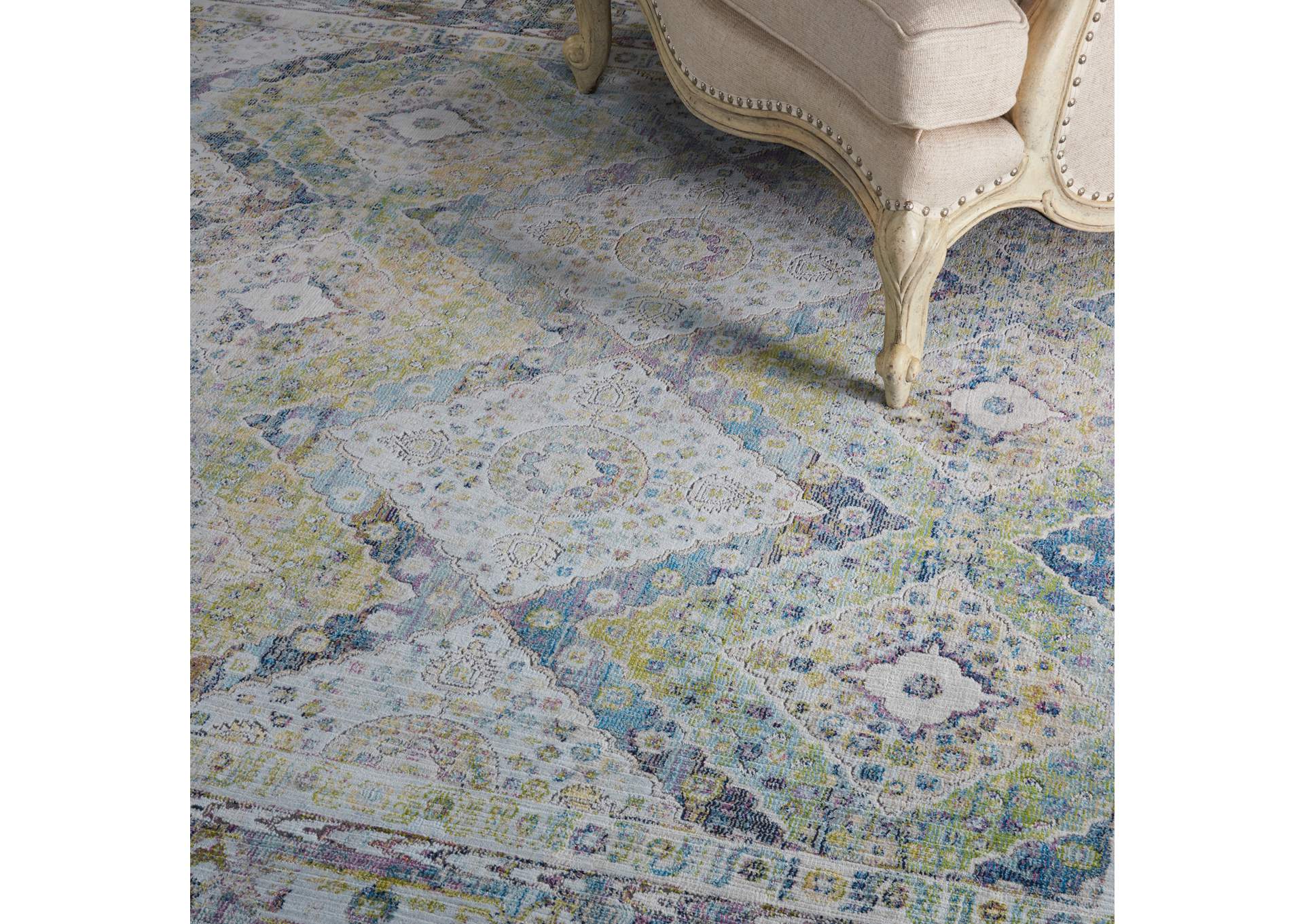 Nourison Ankara Global ANR07 Blue and Green 9'x12' Oversized Low-pile Rug,Nourison