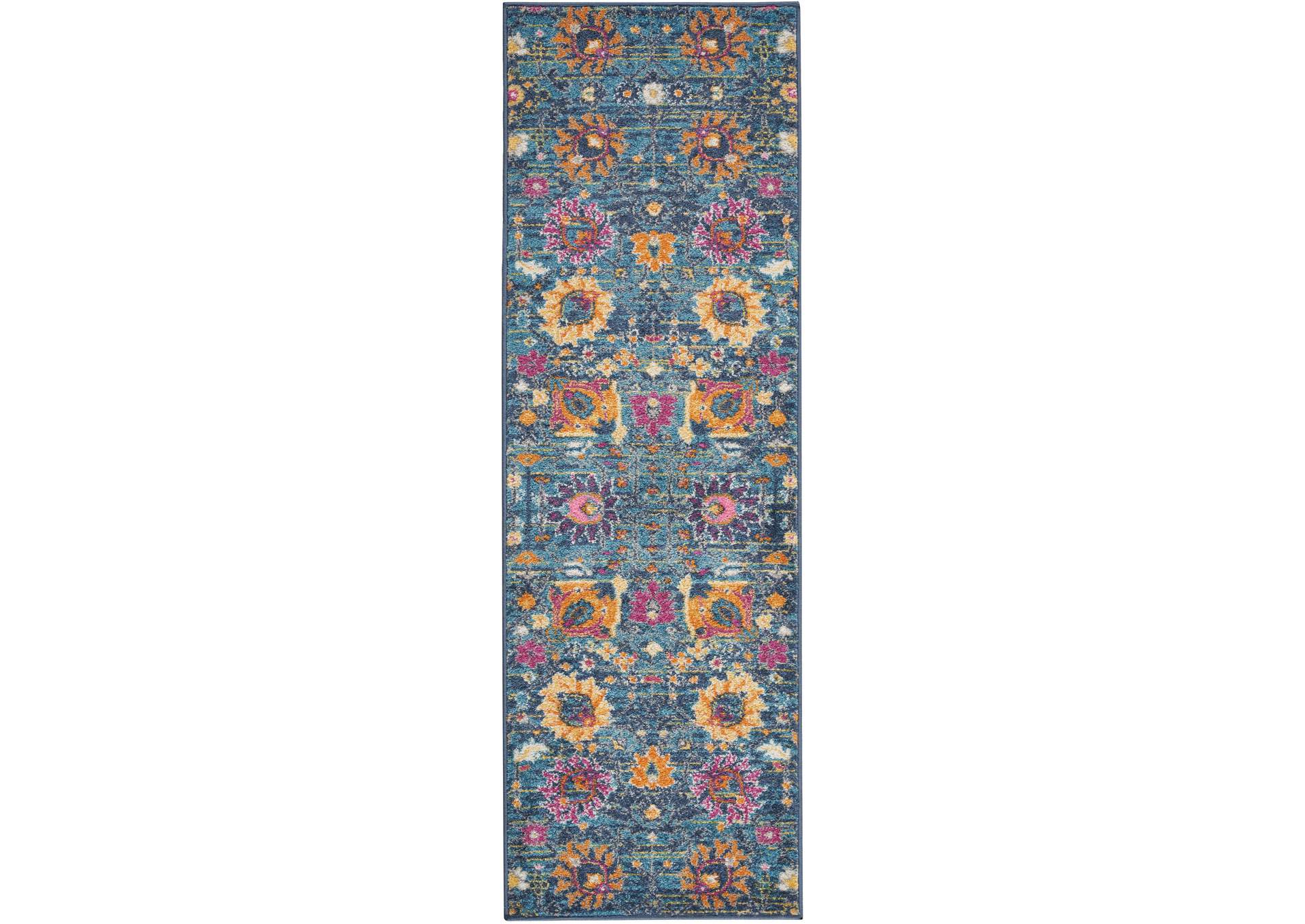 Nourison Passion PSN01 Blue Multicolor 6' Runner Hallway Rug,Nourison