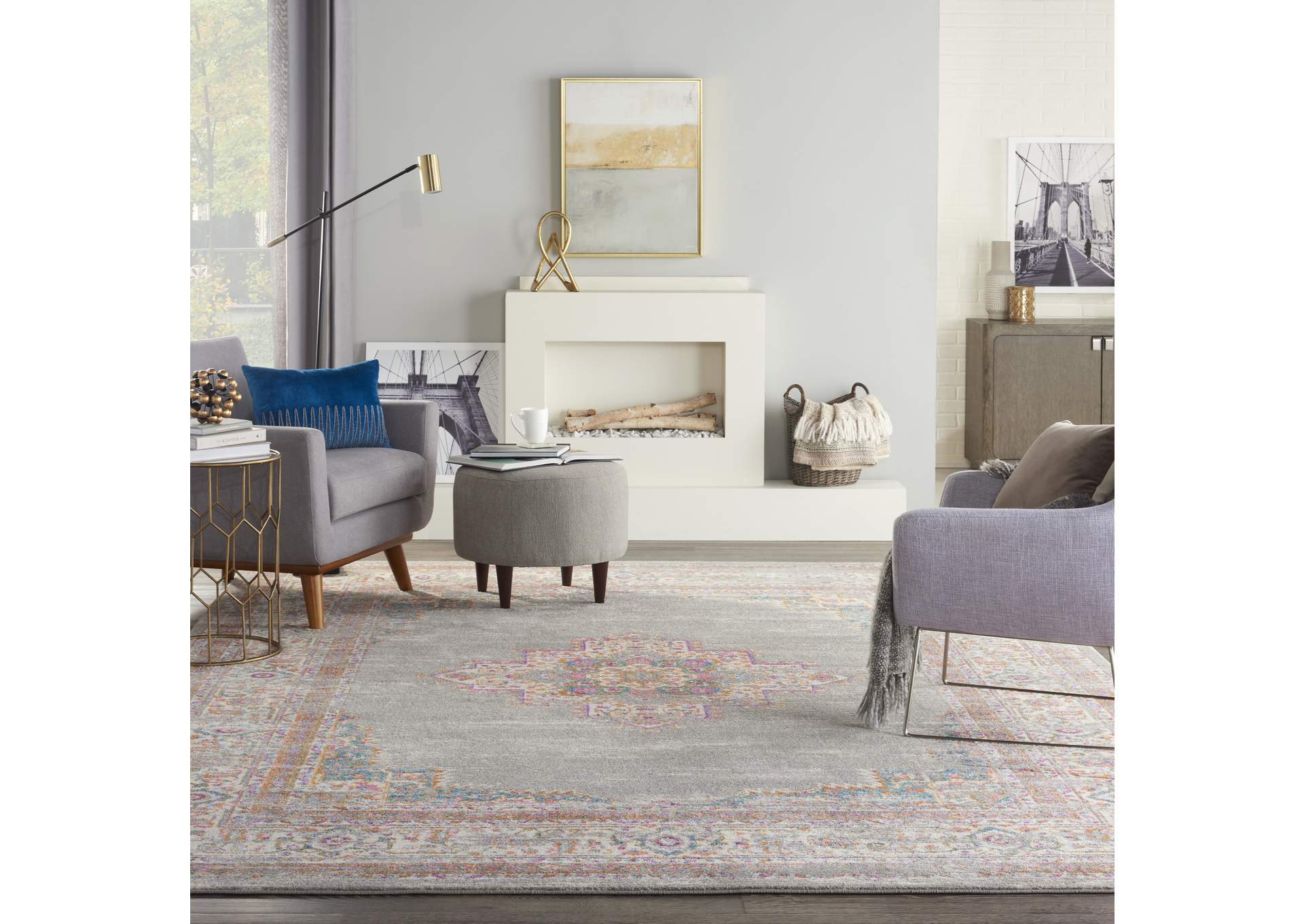 Nourison Passion PSN03 Grey 6' Runner Hallway Rug,Nourison