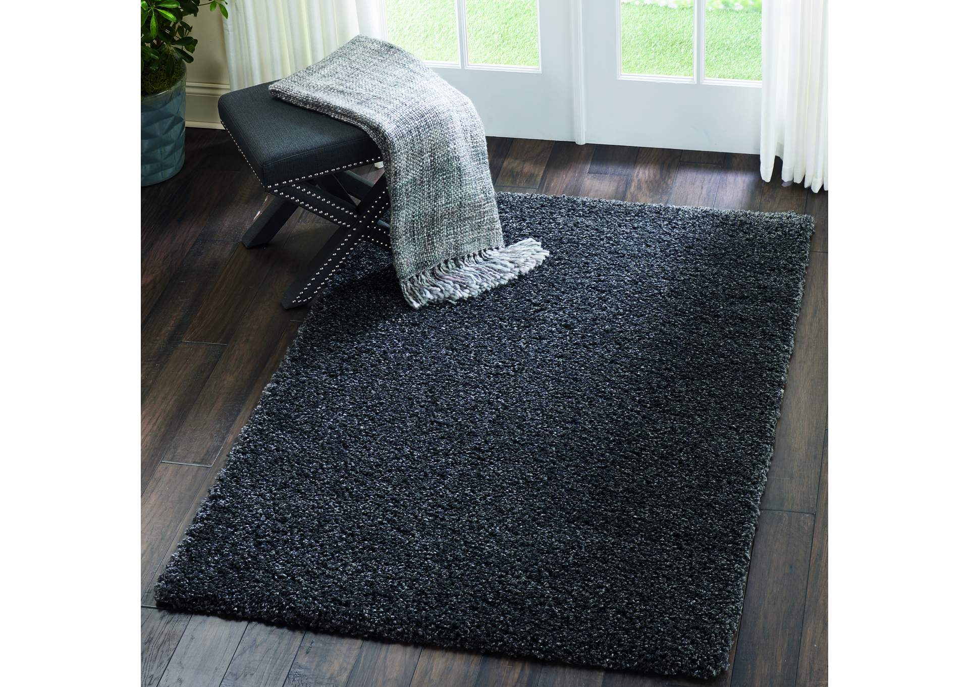 Nourison Malibu Shag MSG01 Charcoal 4'x6' Area Rug,Nourison
