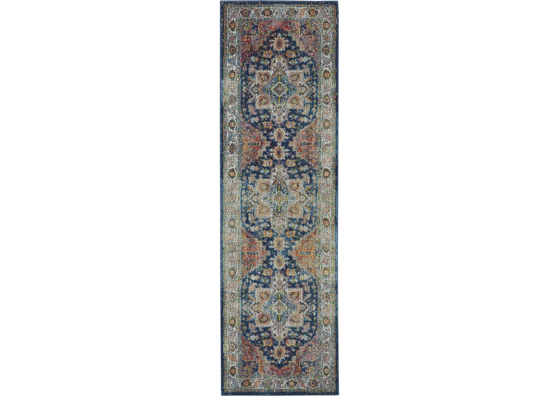 Nourison Ankara Global ANR11 Blue and Red Multicolor 8' Runner Textured Hallway Rug,Nourison