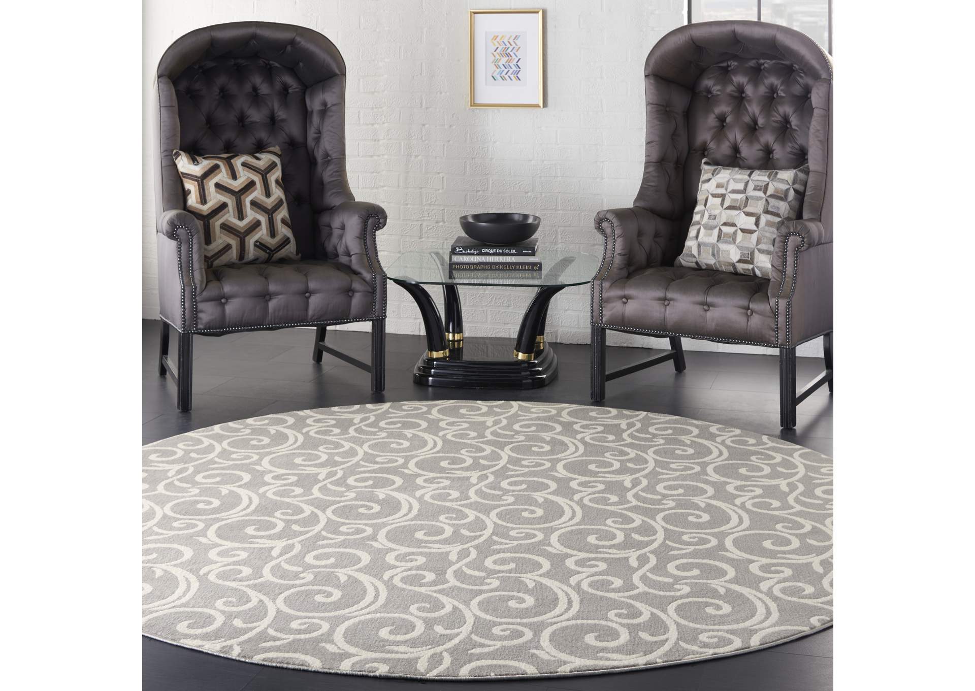 Nourison Grafix GRF19 Grey 8' Round Large Rug,Nourison