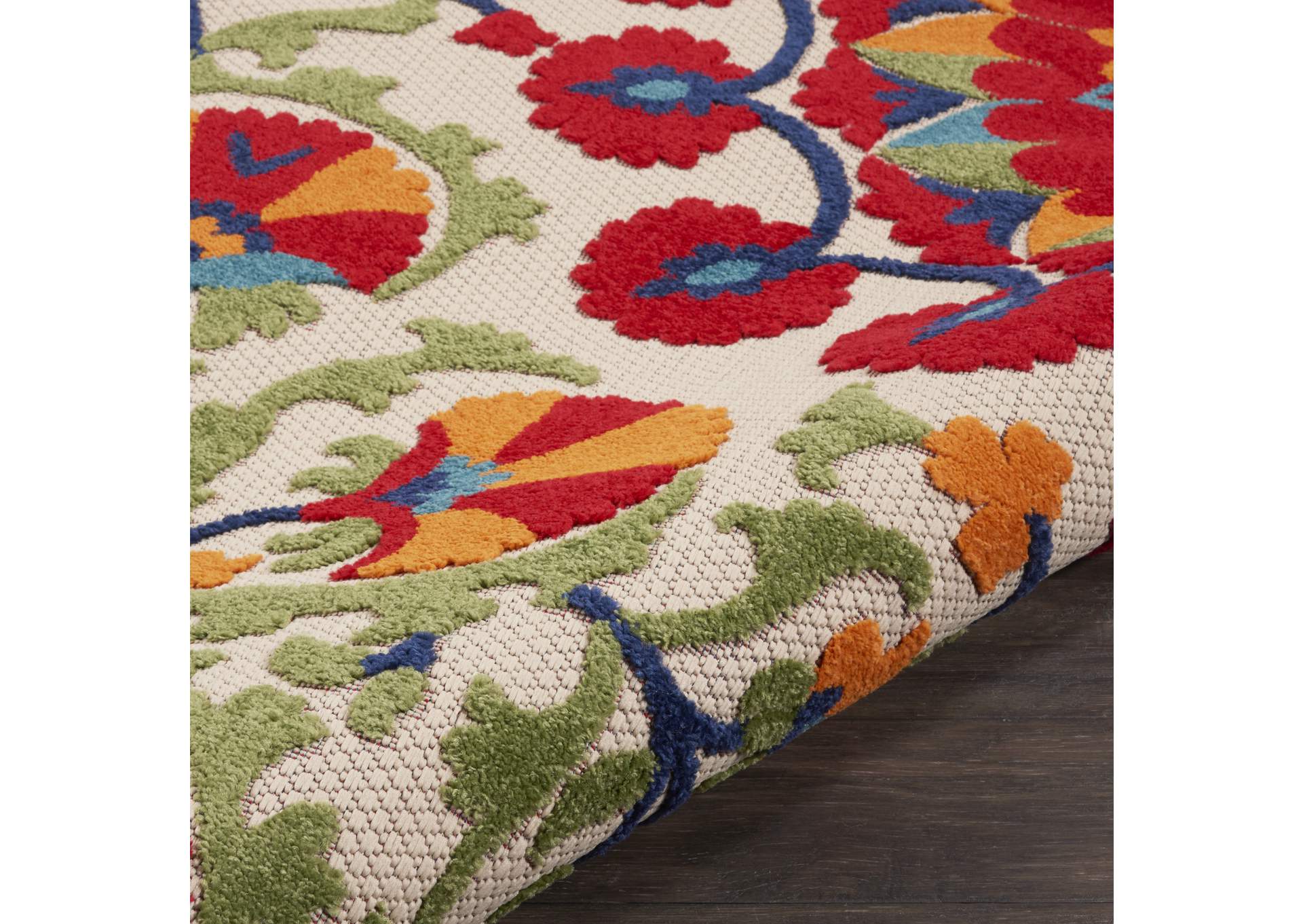 Nourison Aloha ALH20 4' Round Red Multicolor Easy-care Indoor-outdoor Rug,Nourison