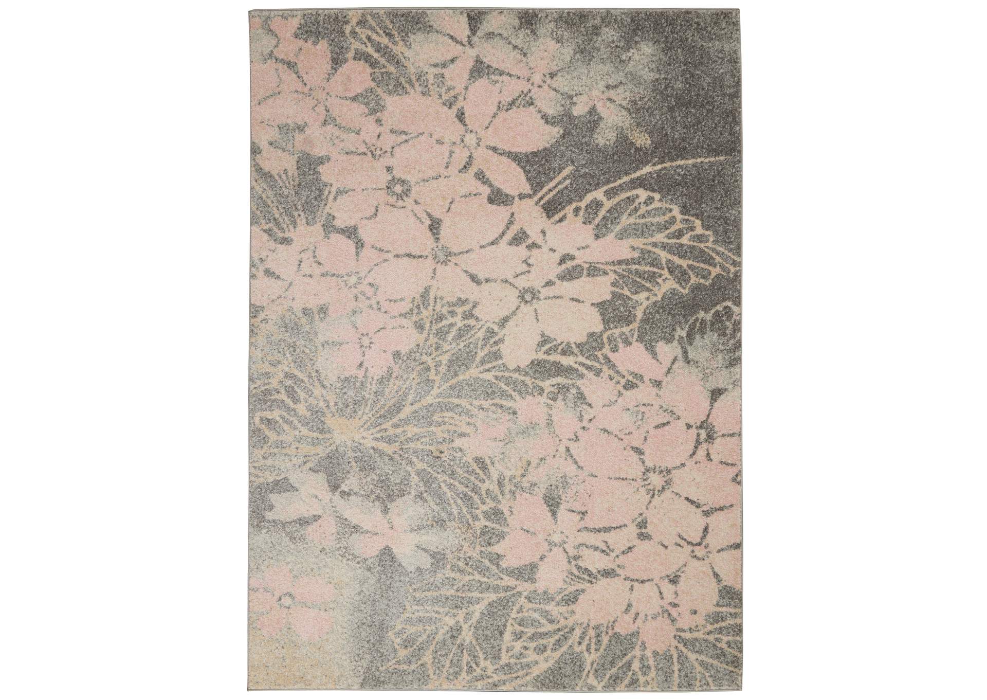 Nourison Tranquil TRA08 Pink and Grey 4'x6' Ombre Floral Area Rug,Nourison