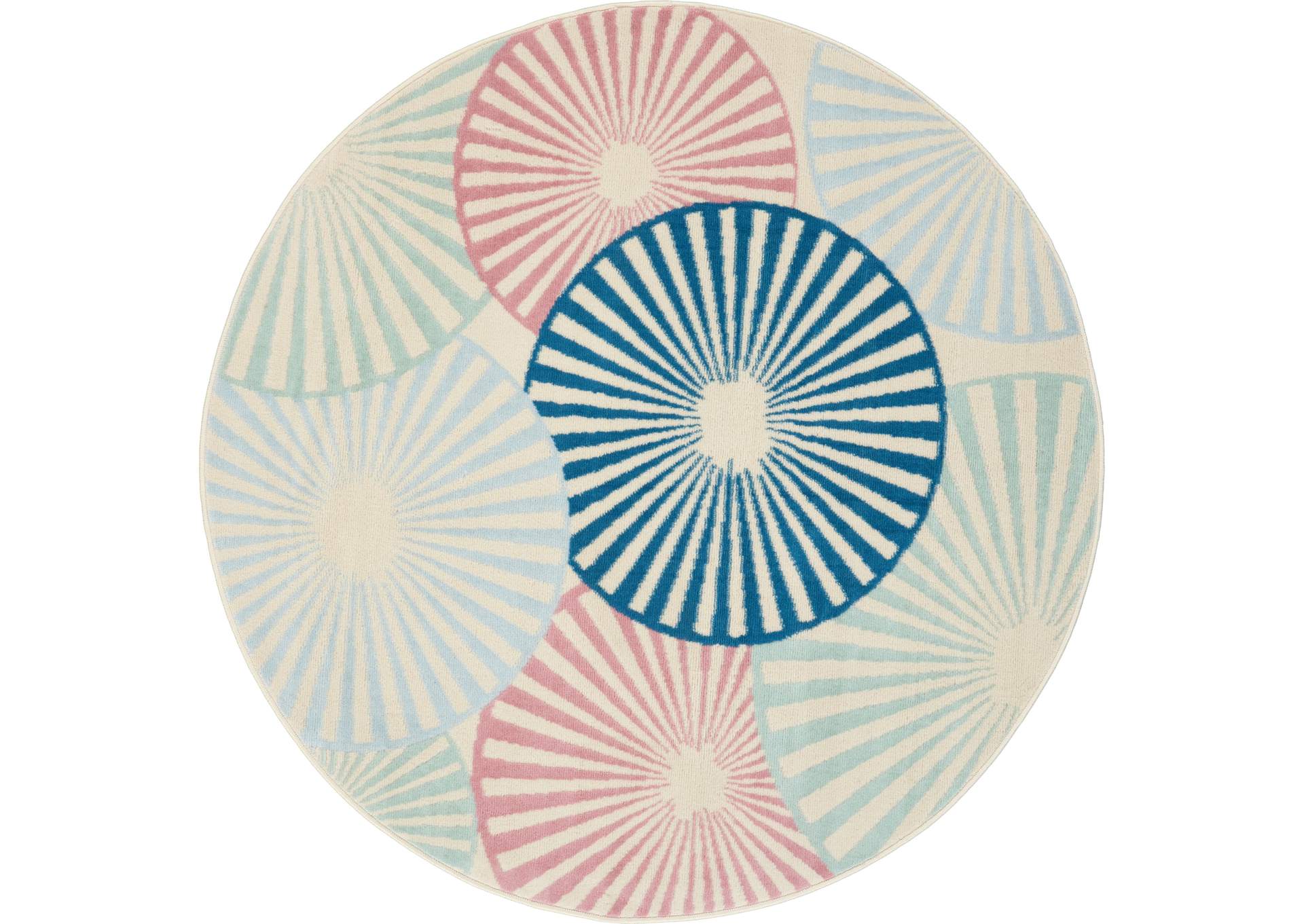 Nourison Grafix GRF20 White and Blue 5' Round Area Rug,Nourison