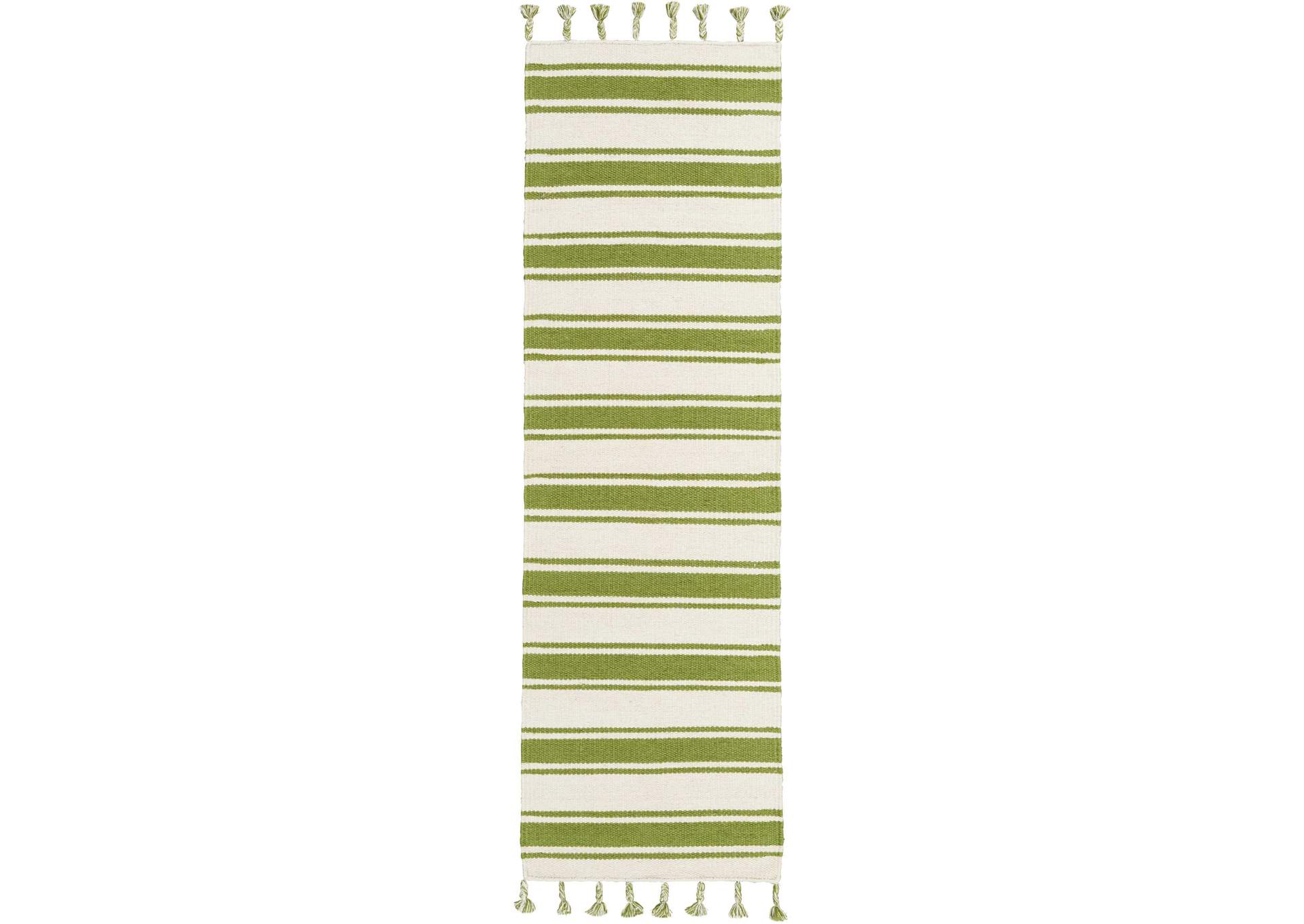 Nourison Rio Vista DST01 White and Green 8' Runner Flat Weave Hallway Rug,Nourison