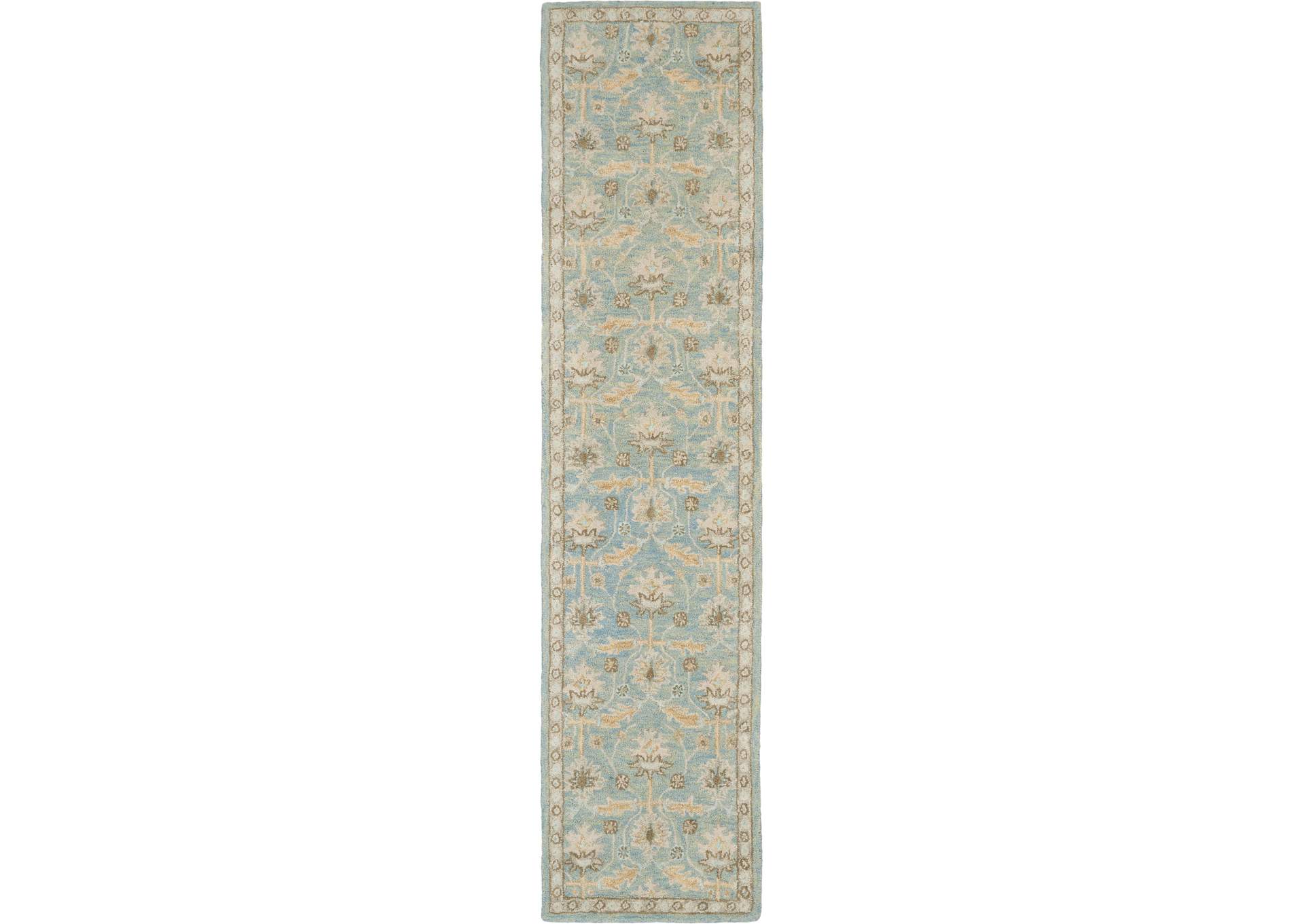 Nourison Jazmine JAZ02 Light Blue and Beige 10' Runner Wool Hallway Rug,Nourison