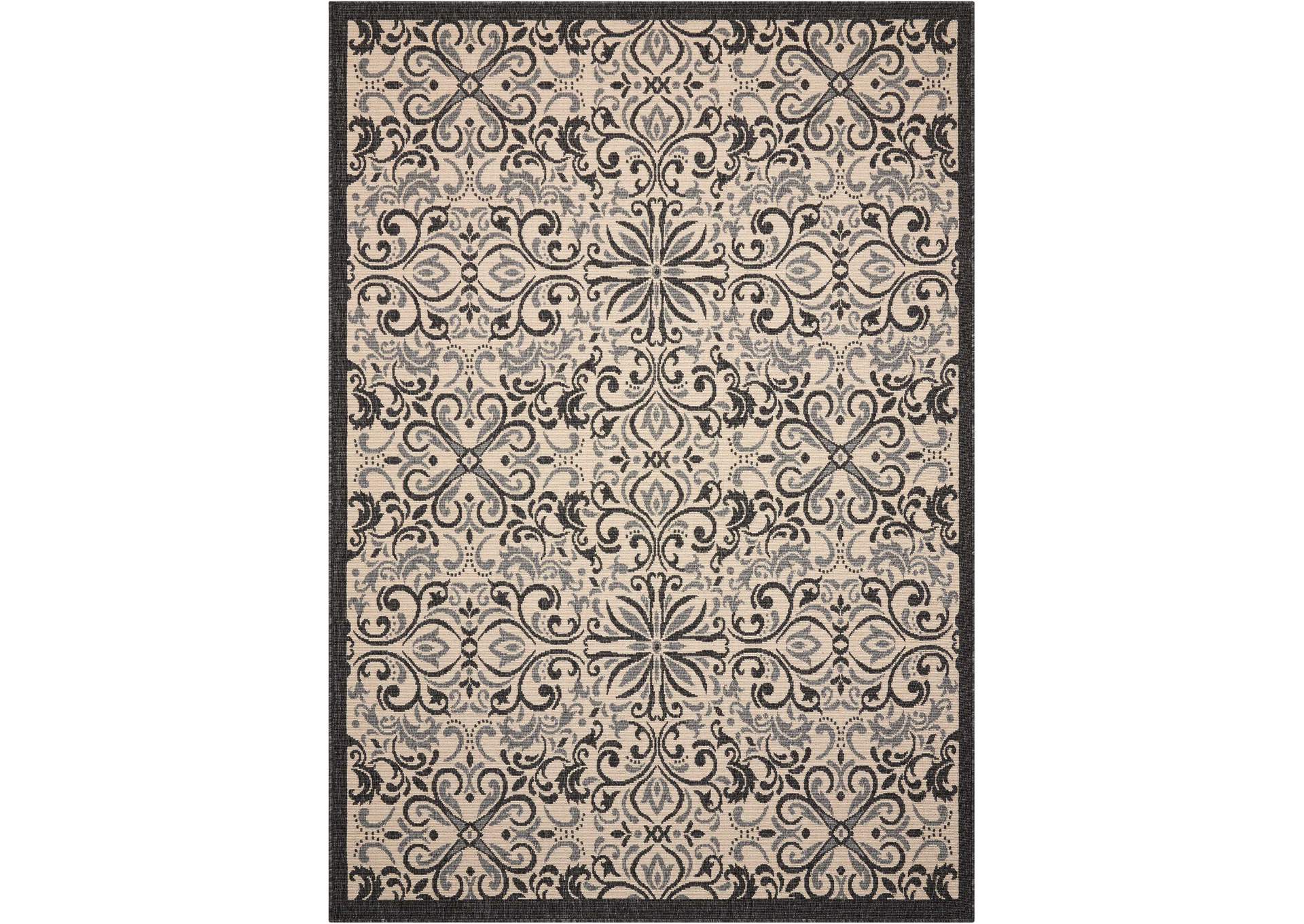 Nourison Caribbean CRB12 White and Black 8' Runner Hallway Rug,Nourison