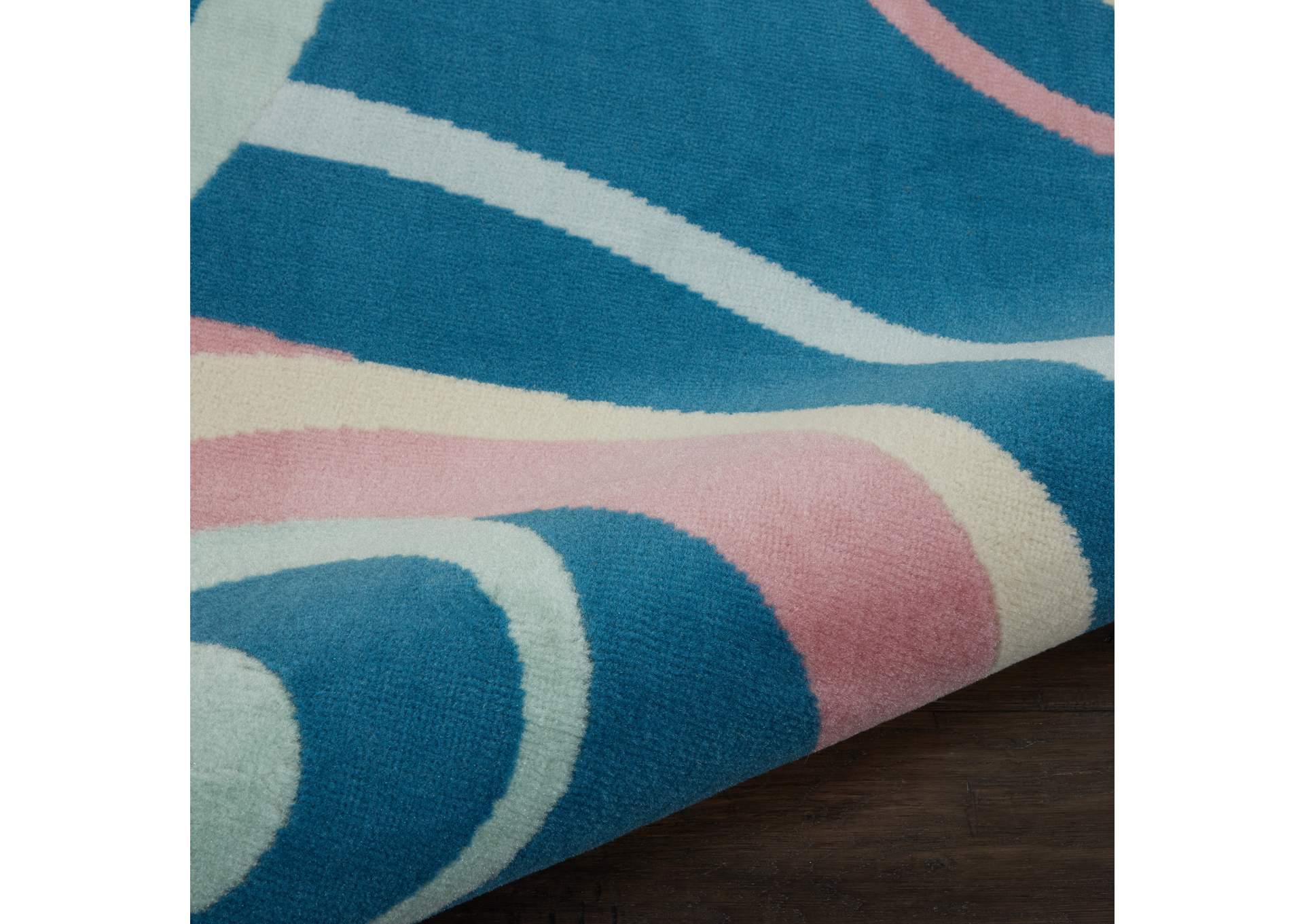 Nourison Grafix GRF21 Blue and Pink 5' Round Mid-century Area Rug,Nourison