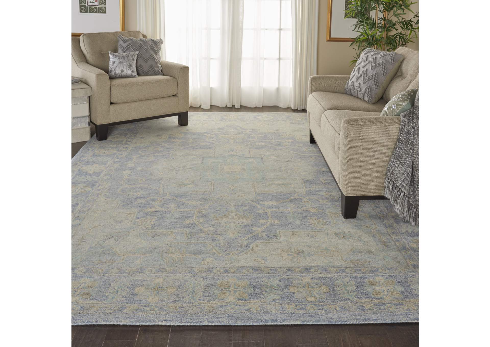 Nourison Jazmine JAZ01 Blue 9'x12' Oversized Wool Rug,Nourison
