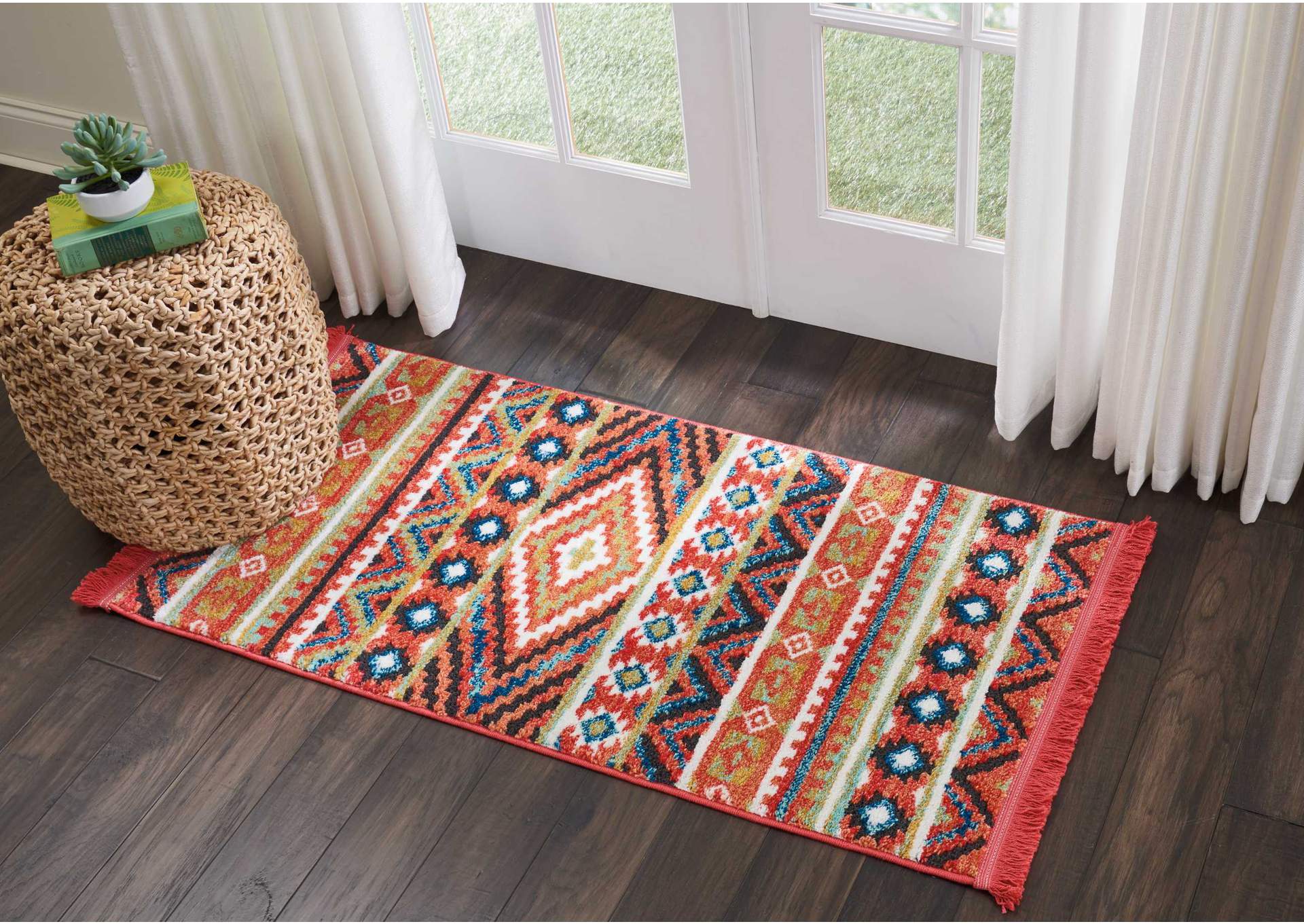 Nourison South Western 2' X 4' Orange Multicolor Tribal Area Rug,Nourison