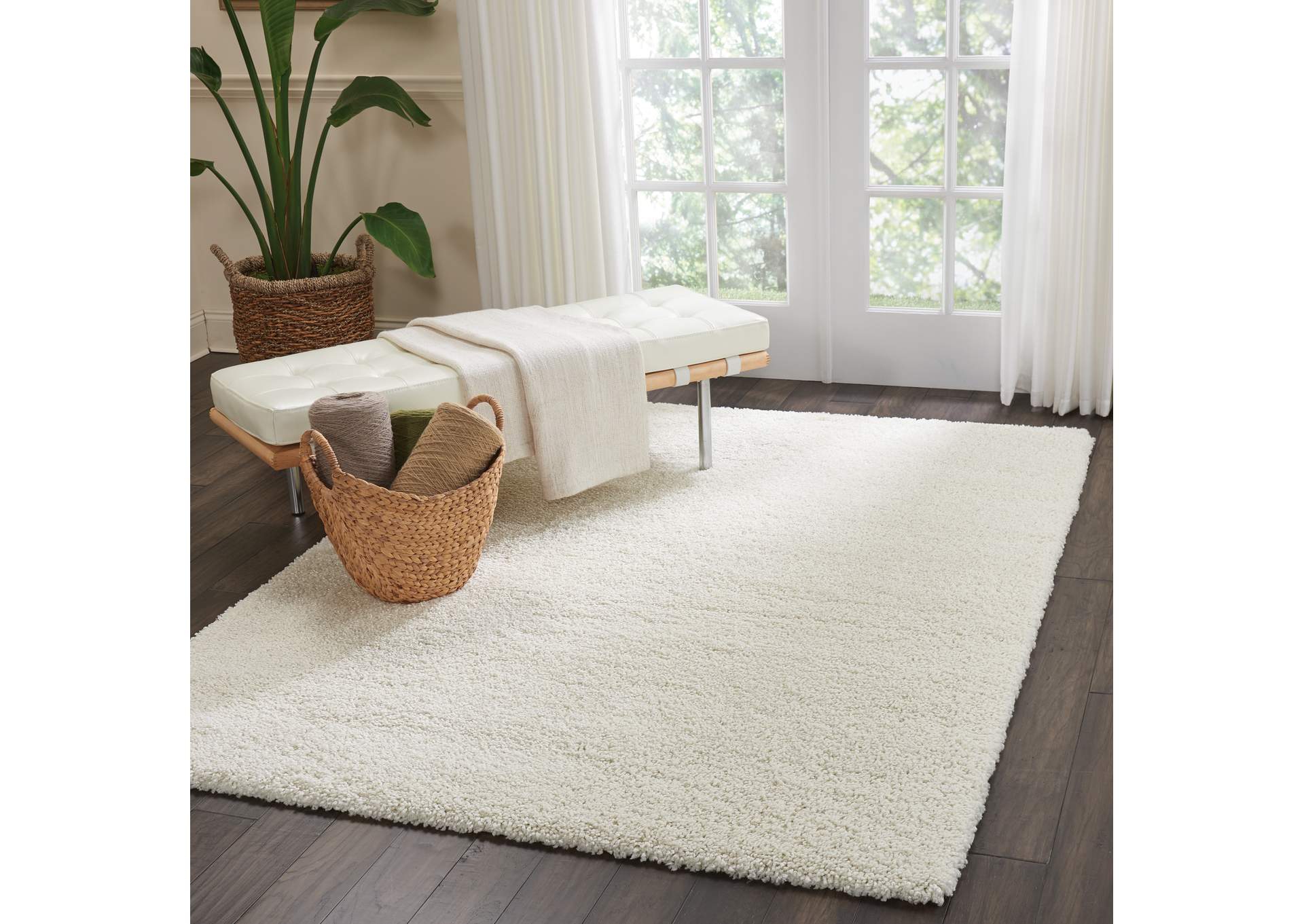 Nourison Malibu Shag MSG01 White 5'x7' Area Rug,Nourison
