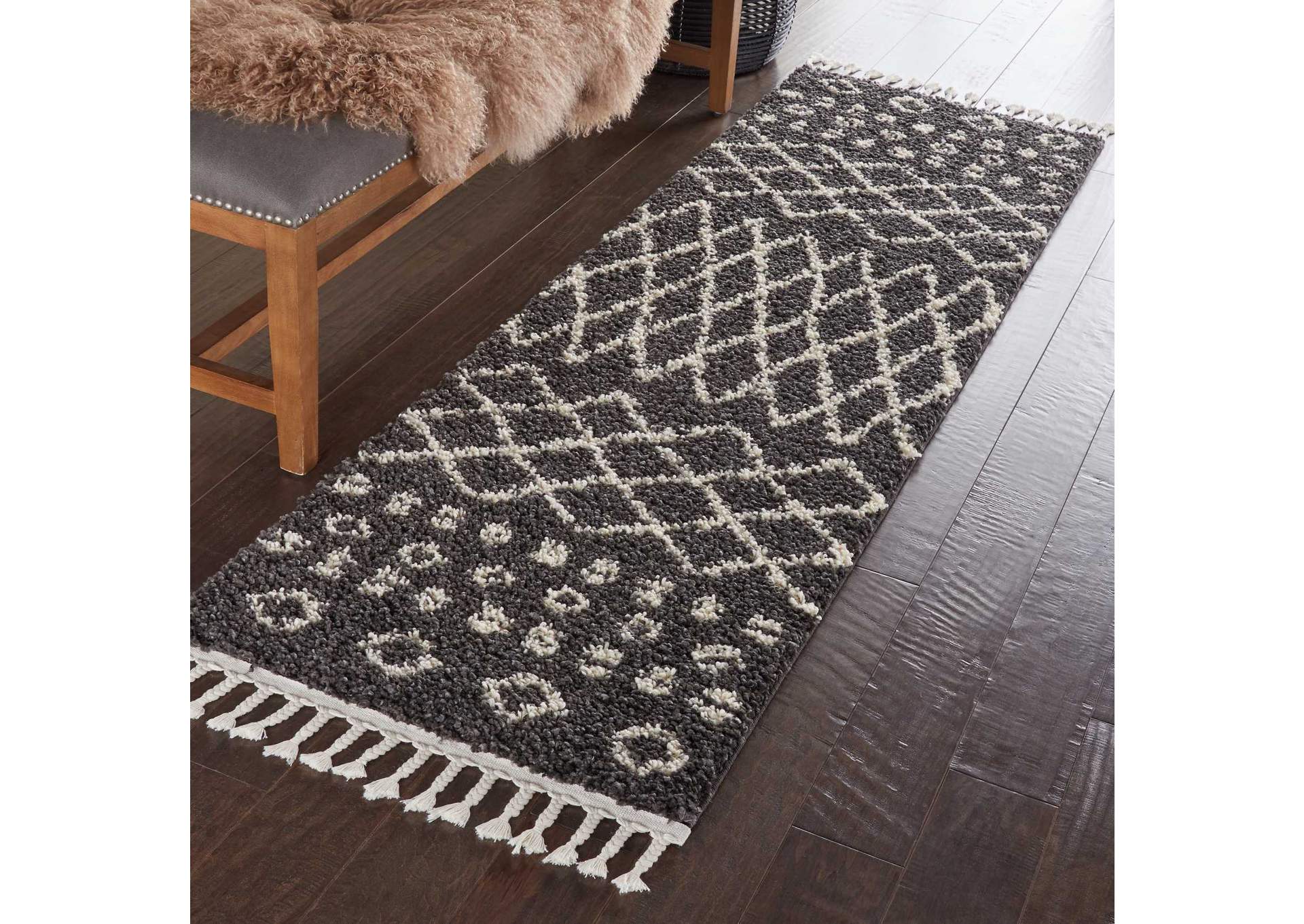 Nourison Moroccan Shag MRS02 Black 8' Runner Hallway Rug,Nourison