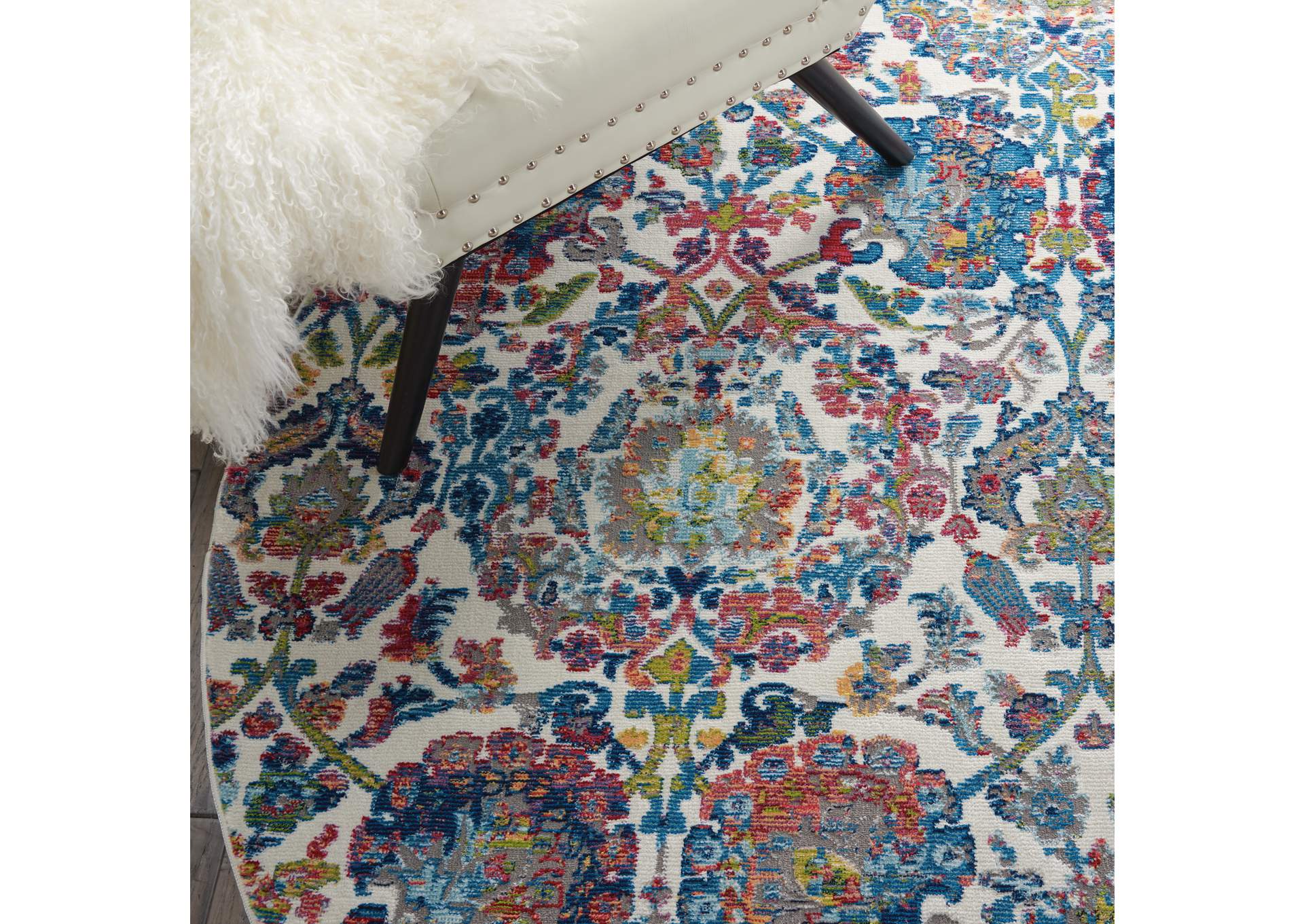 Nourison Ankara Global ANR06 Blue and Ivory 6' Round French Country Area Rug,Nourison