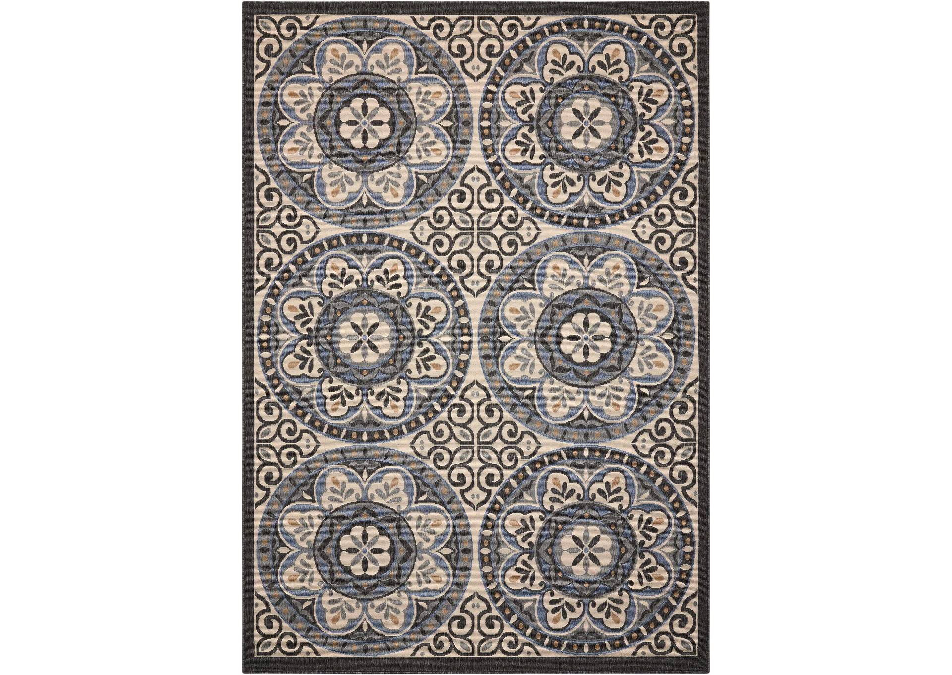 Nourison Caribbean CRB15 White and Black 5'x8' Area Rug,Nourison
