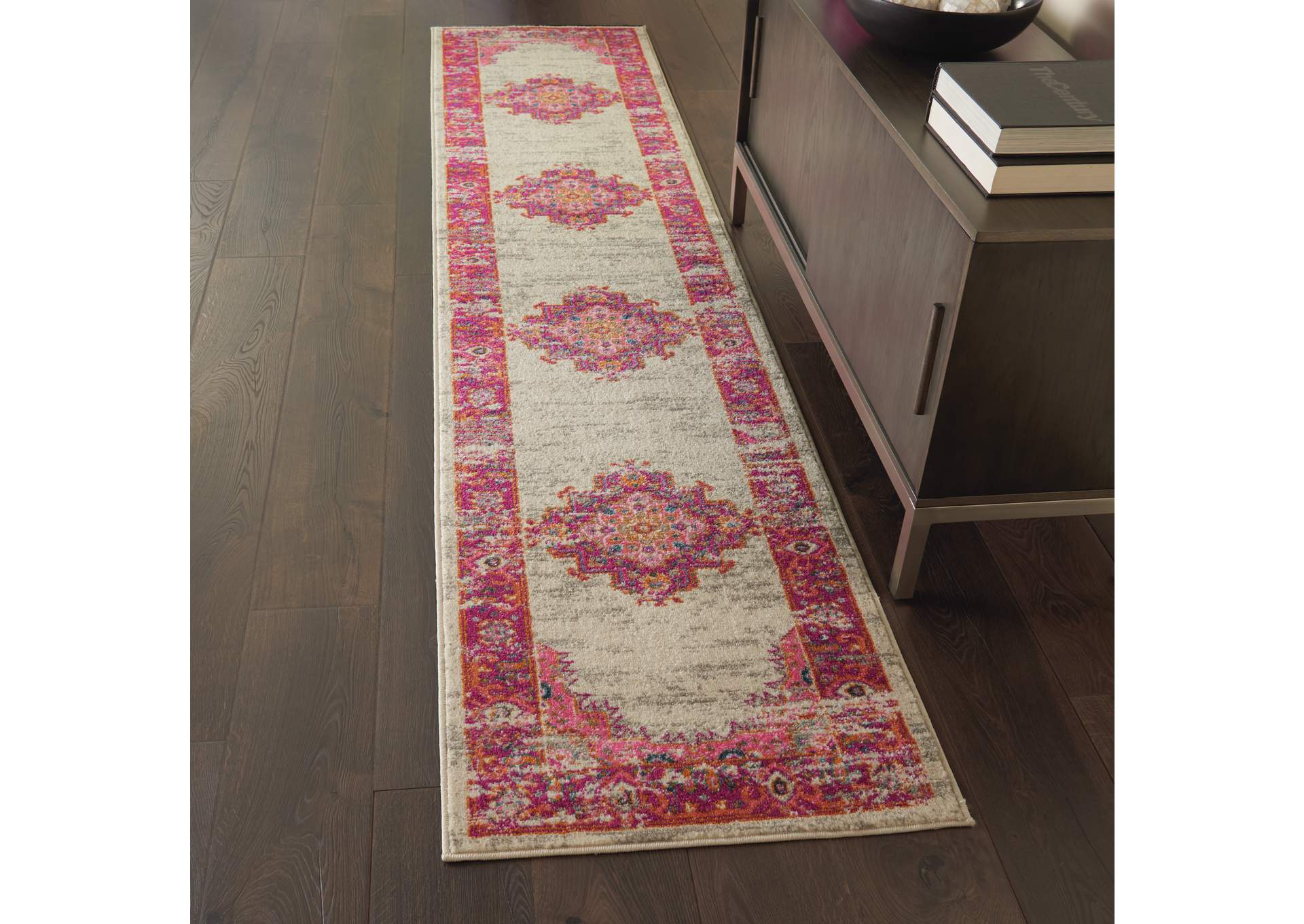 Nourison Passion PSN03 Pink and White 8' Runner Hallway Rug,Nourison
