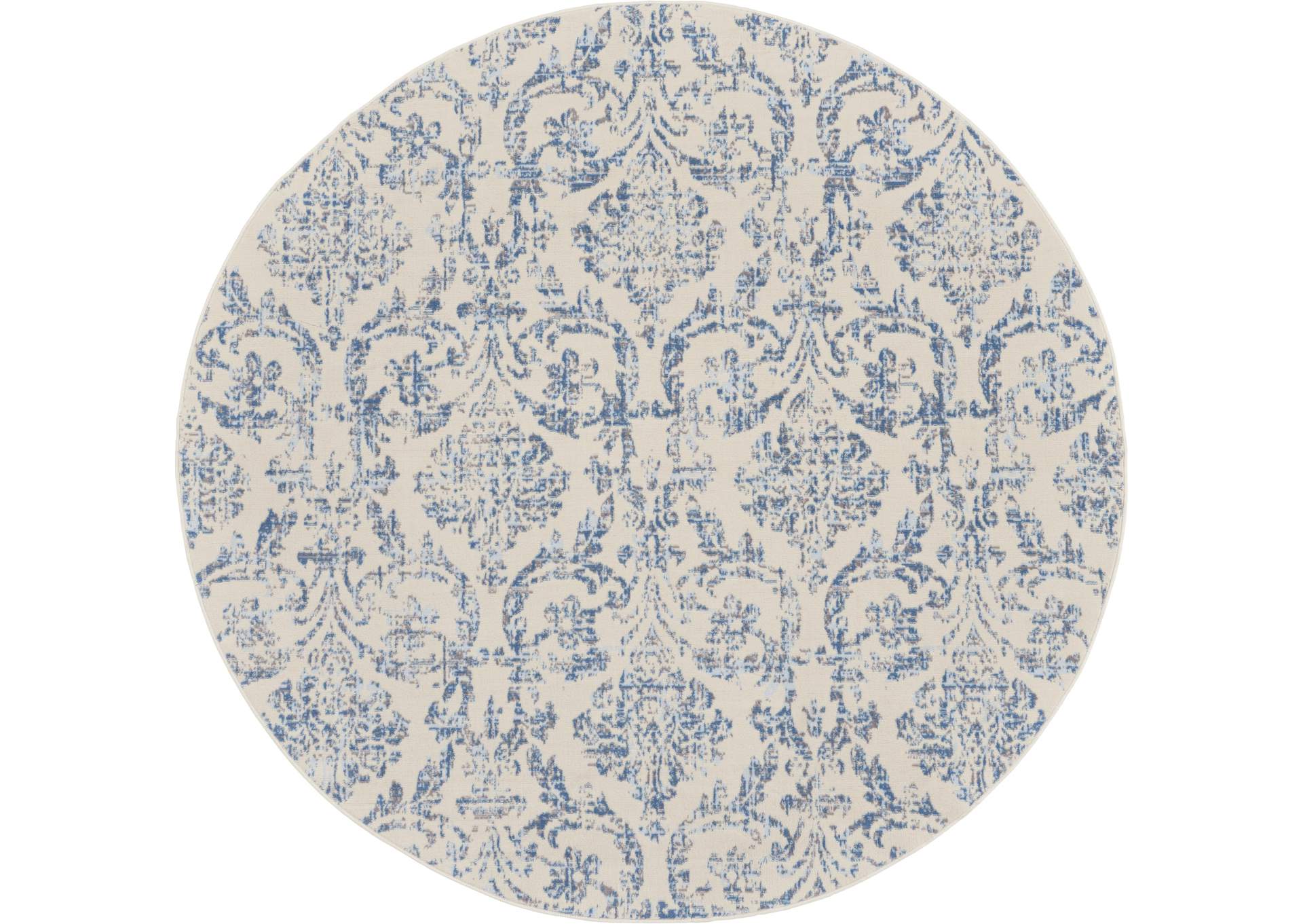 Nourison Jubilant 8' Round White and Blue Area Rug,Nourison