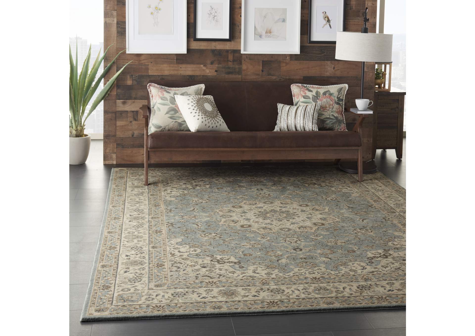 Nourison Living Treasures 8' x 10' Aqua and Ivory Area Rug,Nourison