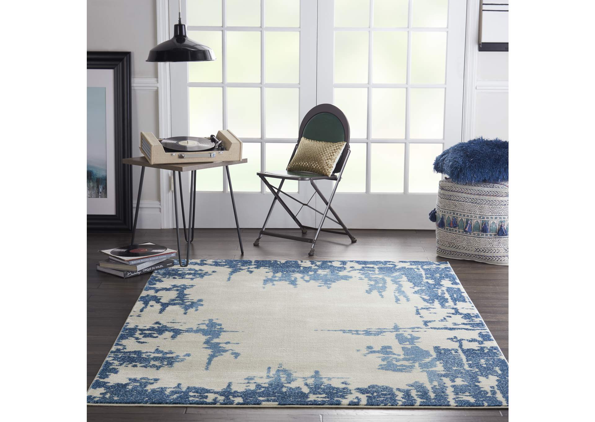 Nourison Etchings 4' x 6' Ivory/Blue Abstract Area Rug,Nourison