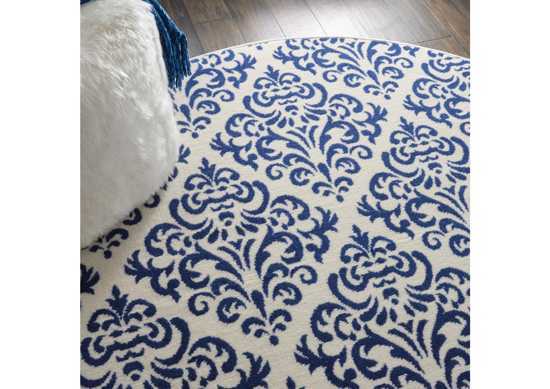 Nourison Grafix GRF06 Navy Blue and White 5' Round Area Rug,Nourison