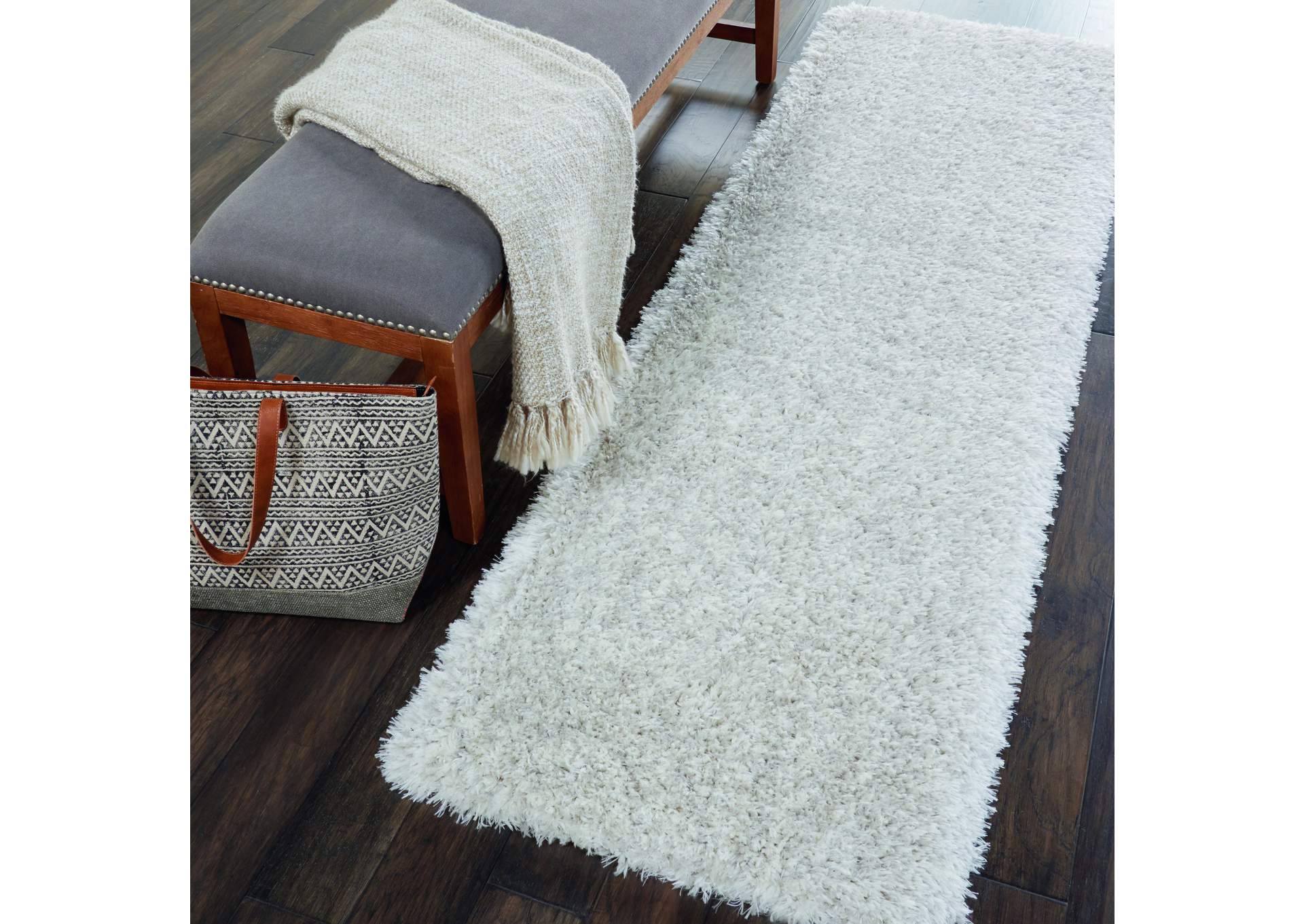 Nourison Luxe Shag LXS01 Grey 8' Runner Hallway Rug,Nourison