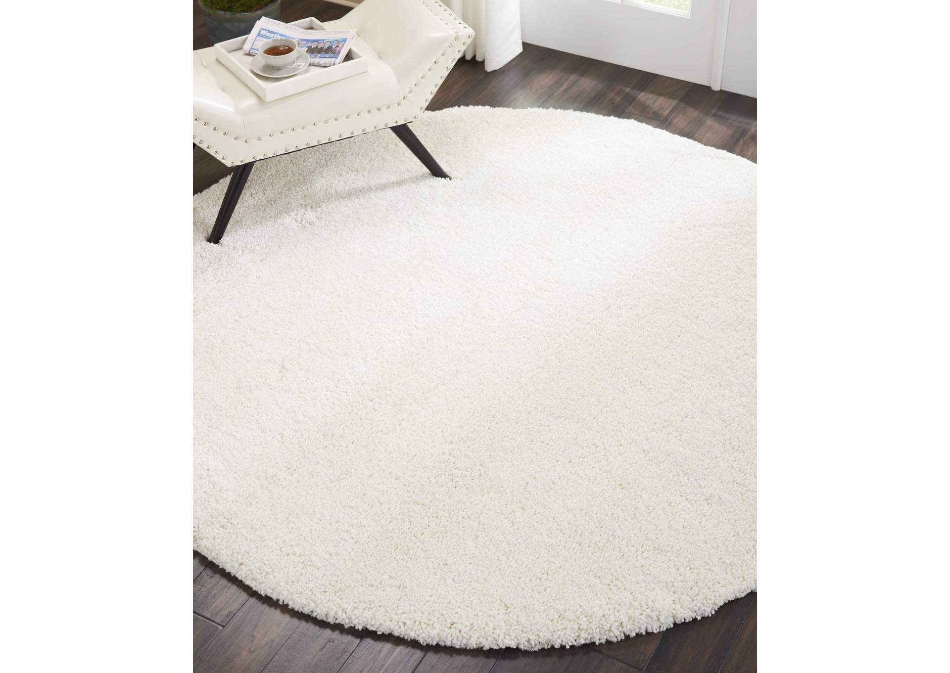 Nourison Malibu Shag MSG01 White 4' Round Area Rug,Nourison