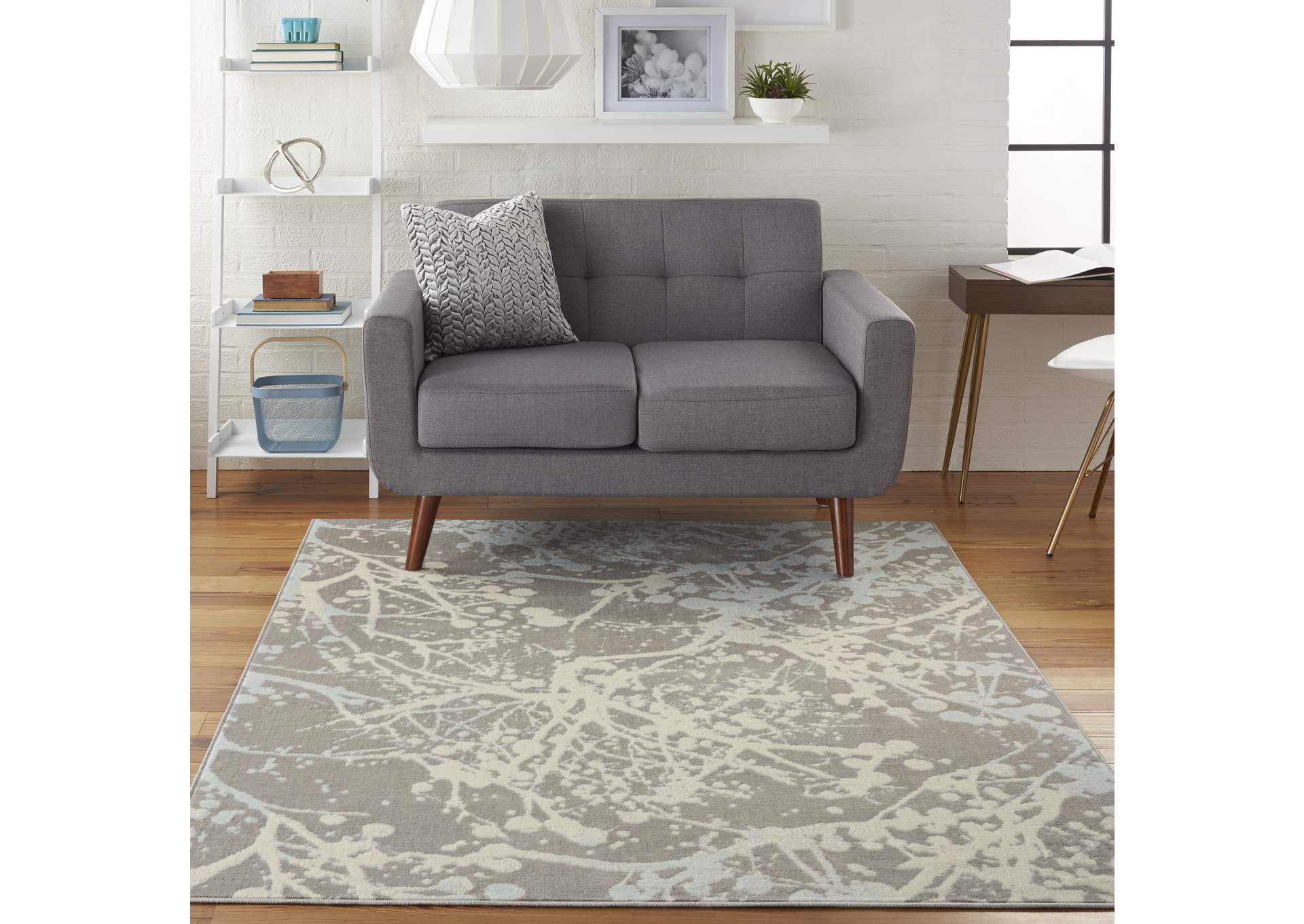 Nourison Jubilant JUB12 Grey and Blue 6'x9' Contemporary Area Rug,Nourison