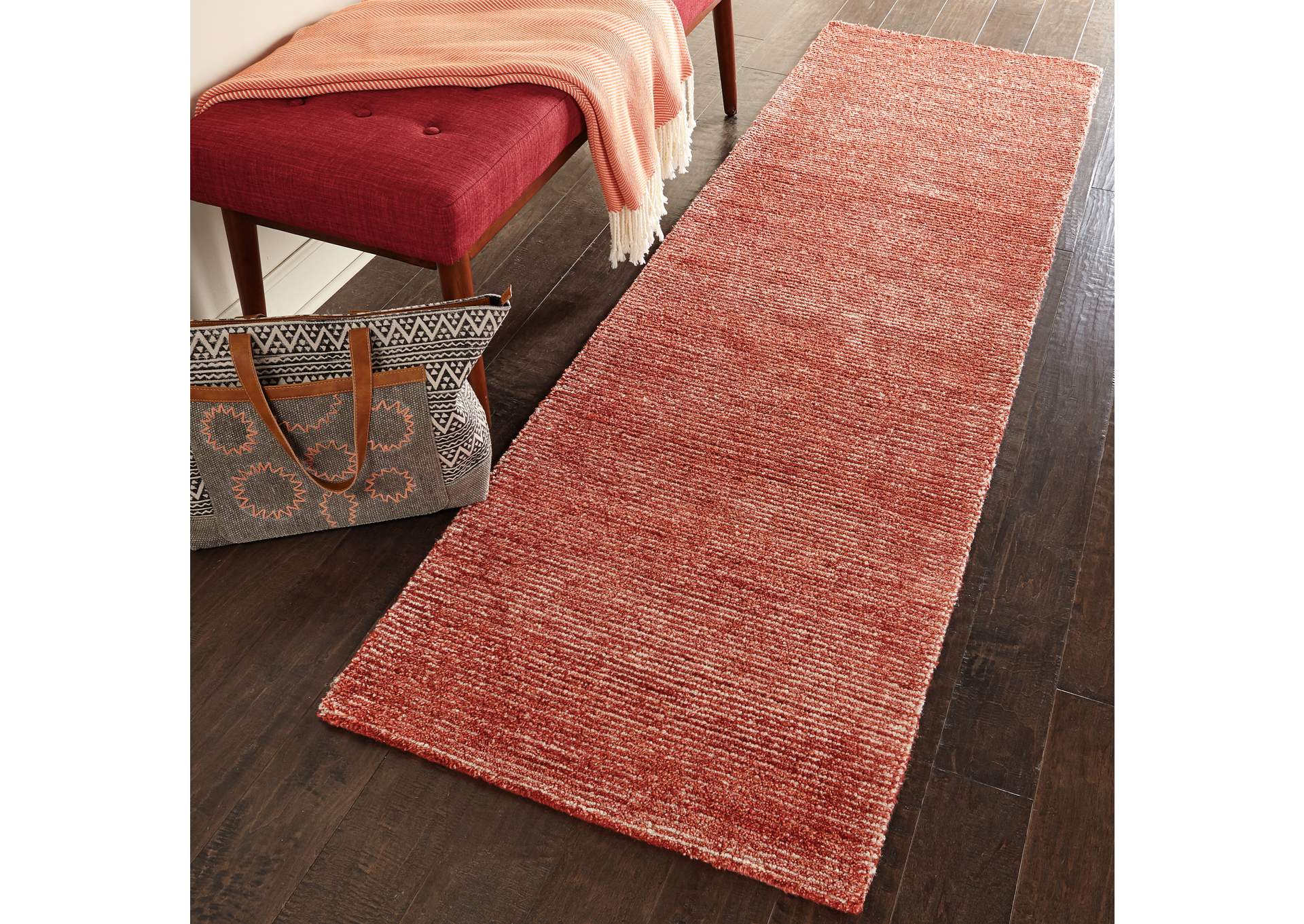 Nourison Weston WES01 Red 8' Runner Textured Hallway Rug,Nourison