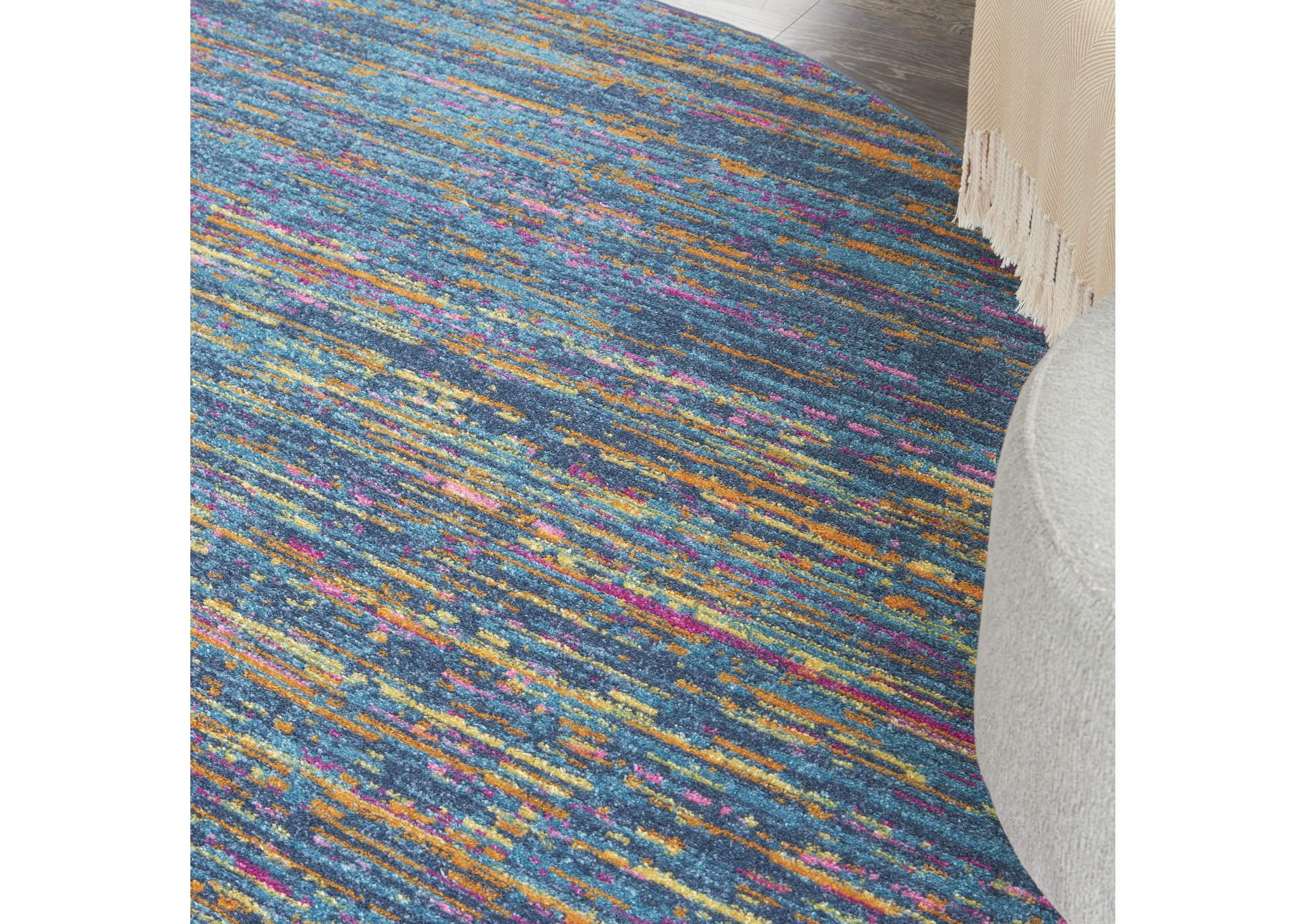 Nourison Passion 8' Round Blue Multicolor Area Rug,Nourison