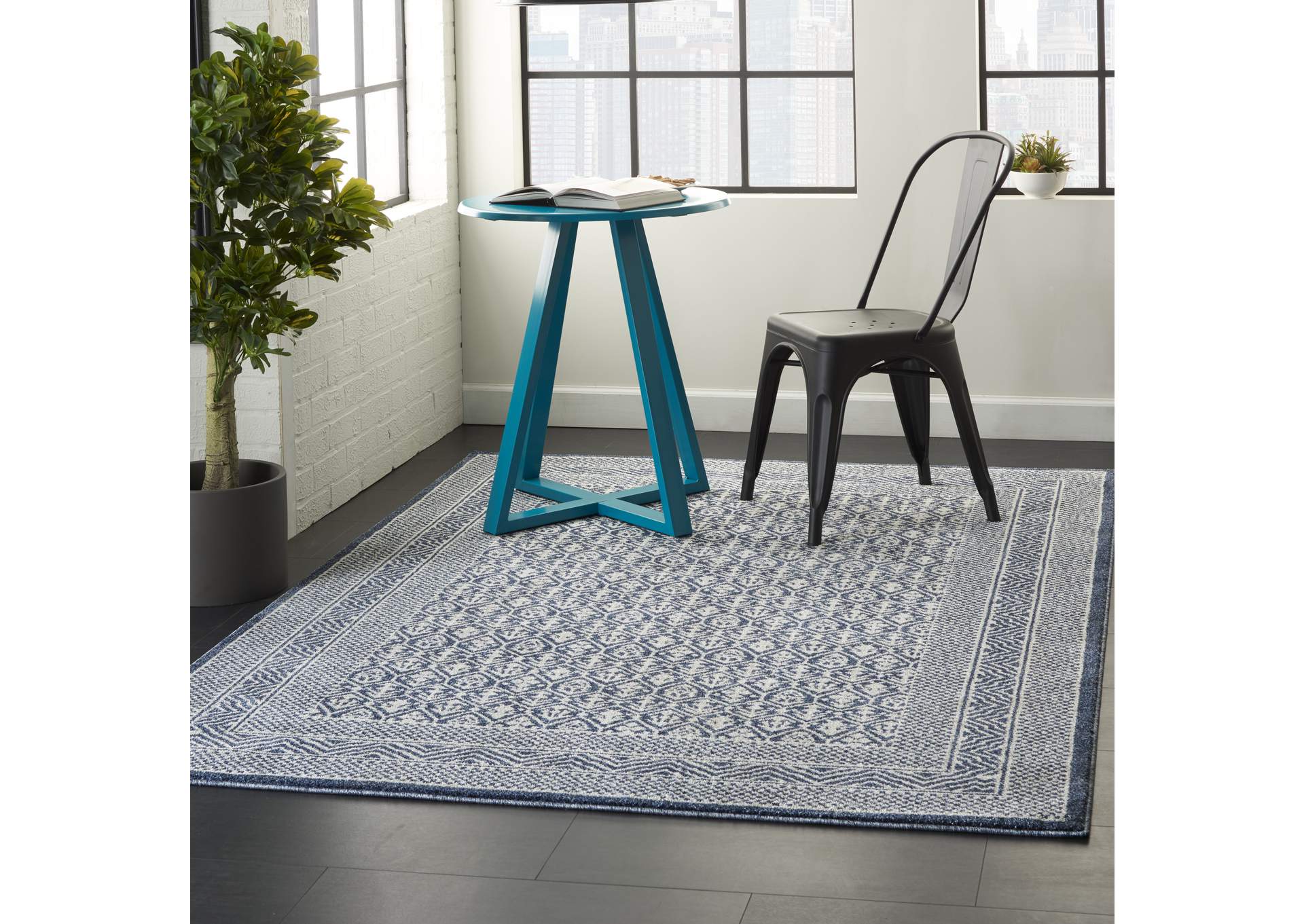 Nourison Palermo 5' x 7' Blue and Grey Distressed Bohemian Area Rug,Nourison