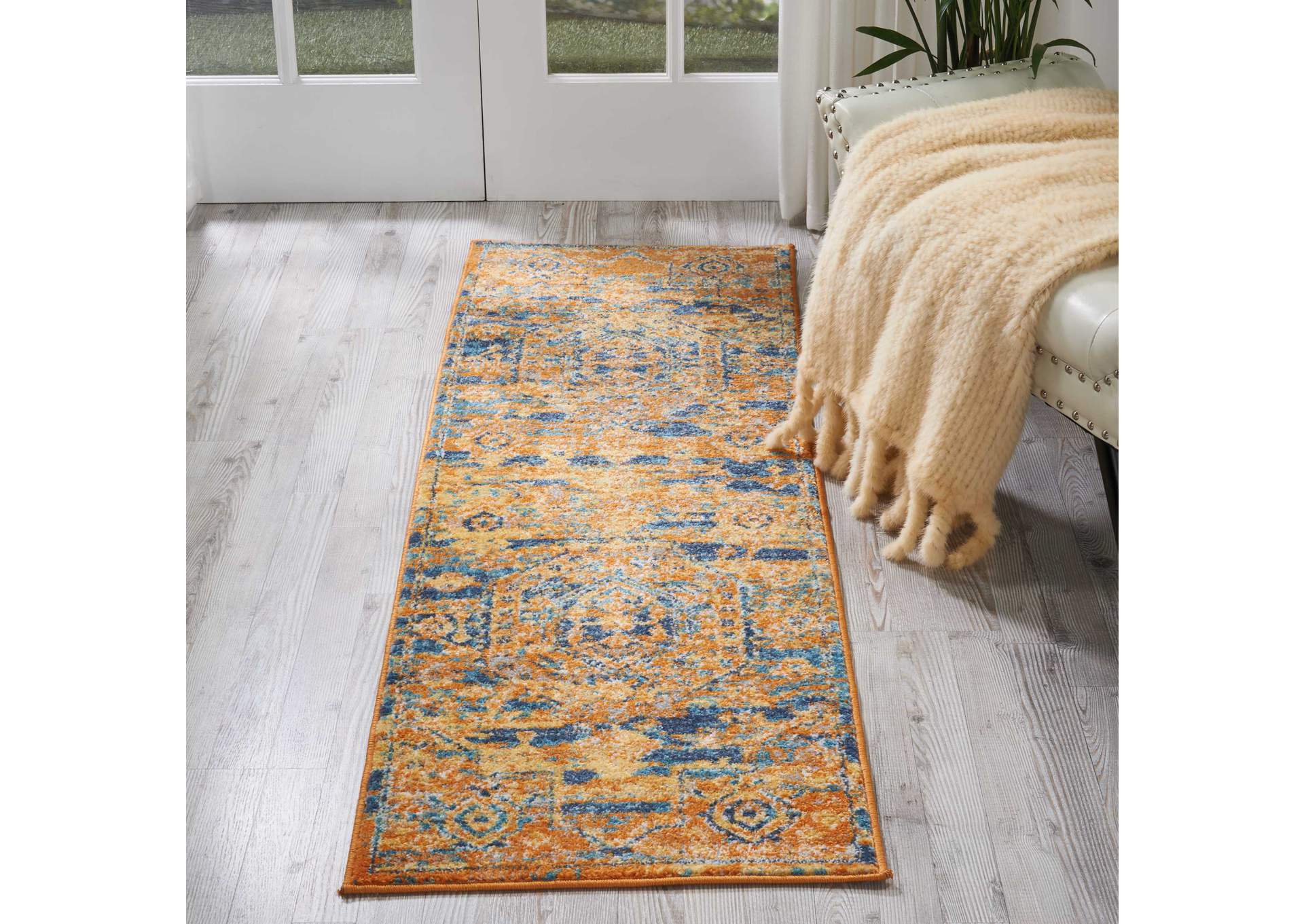Nourison Passion PSN07 Orange and Blue 6' Runner Hallway Rug,Nourison
