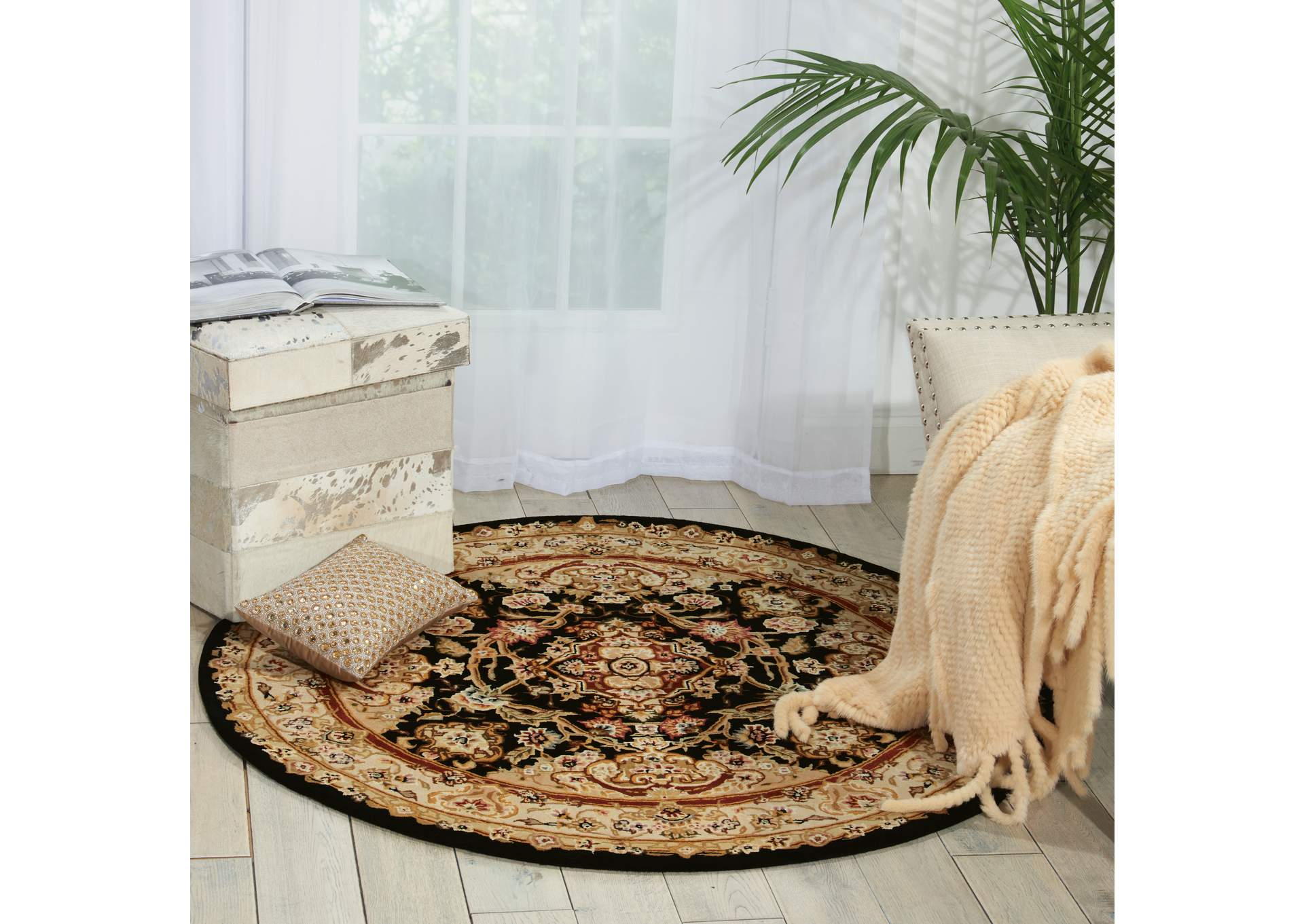 Nourison 2000 2028 Black 4' Round Area Rug,Nourison