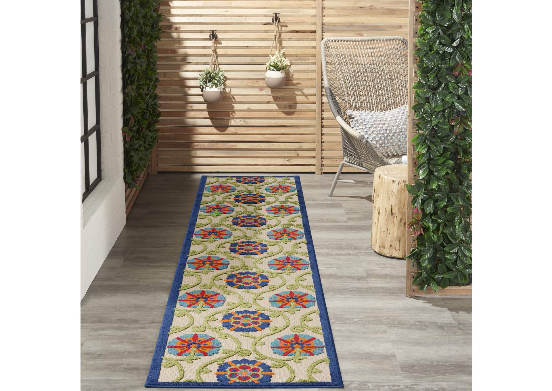 Nourison Aloha ALH19 3'x4' Blue Multicolor Easy-care Indoor-outdoor Rug,Nourison