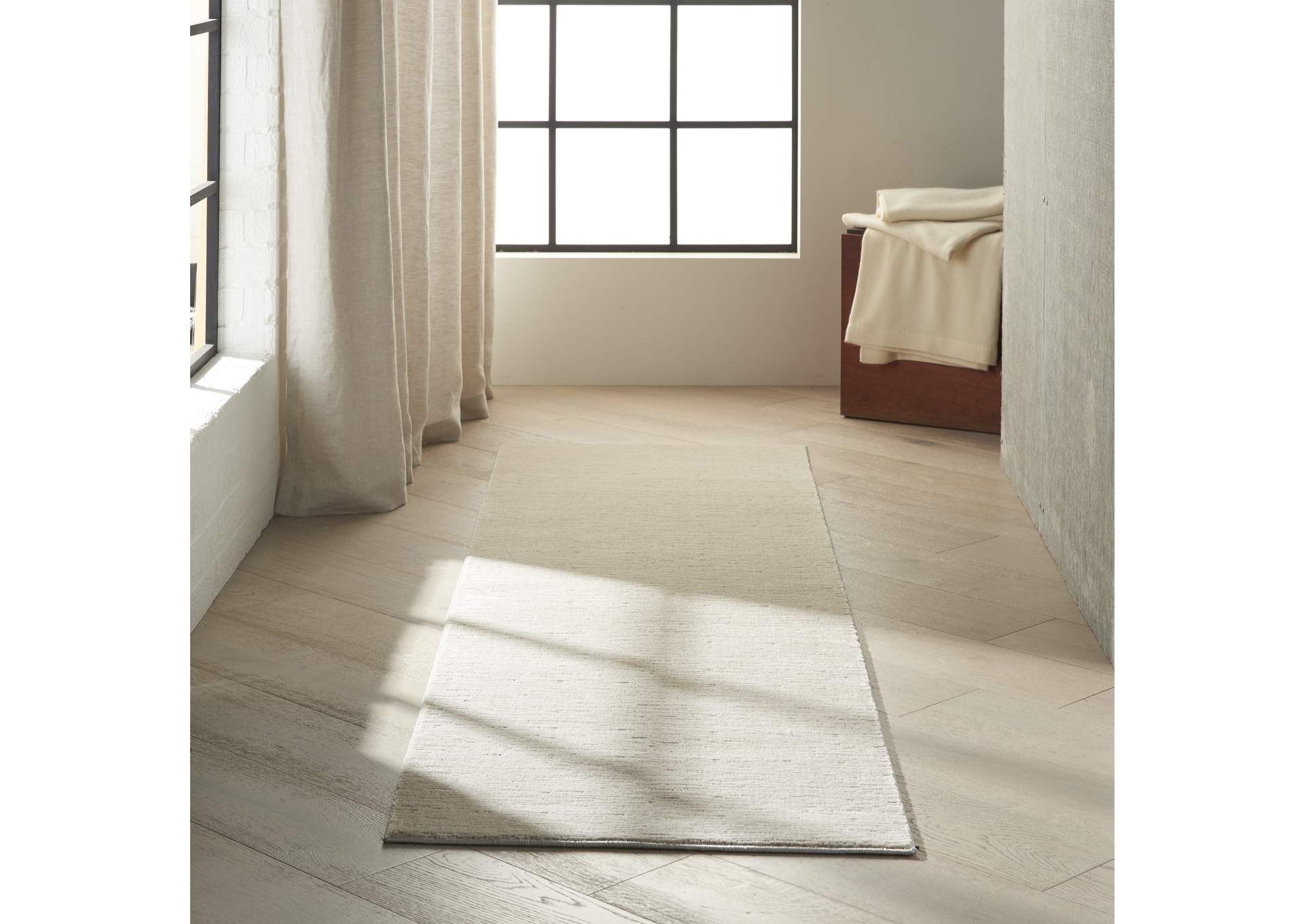 Calvin Klein Jackson CK781 Ivory 8' Runner Striated Hallway Rug,Nourison