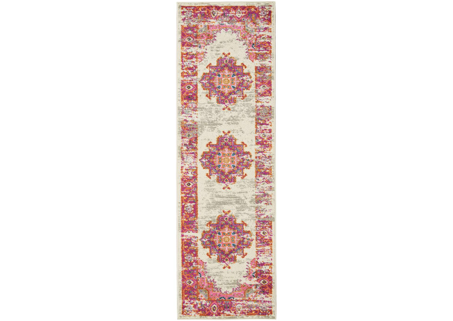 Nourison Passion PSN03 Pink and White 6' Runner Hallway Rug,Nourison