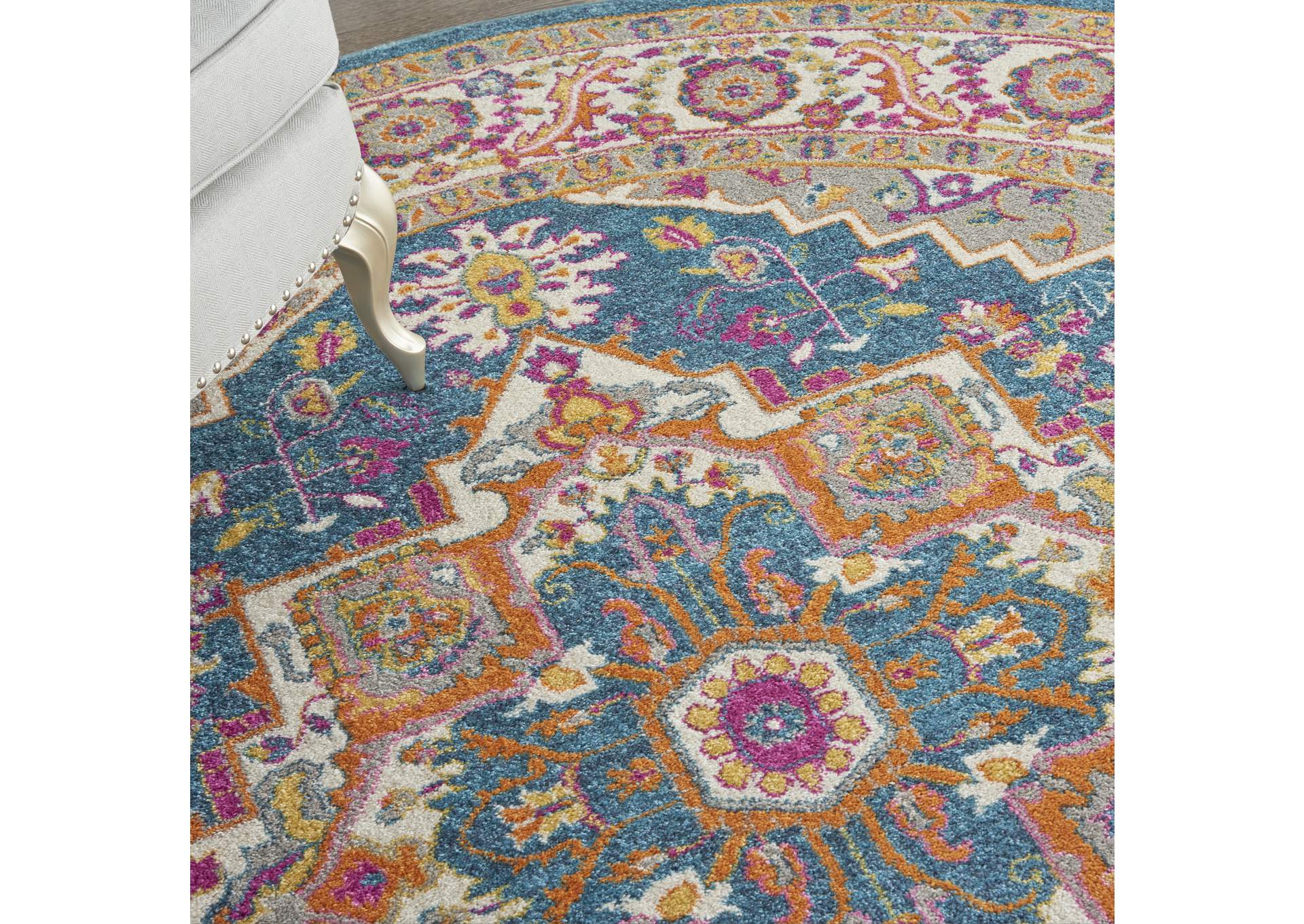 Nourison Passion PSN20 Teal Multicolor 8' Round Persian Area Rug,Nourison