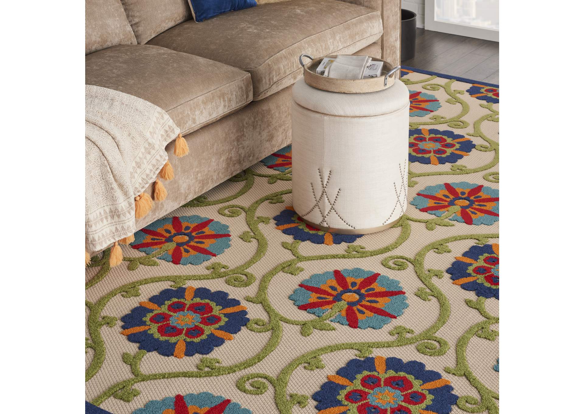 Nourison Aloha ALH19 8'x11' Blue Multicolor Easy-care Indoor-outdoor Rug,Nourison