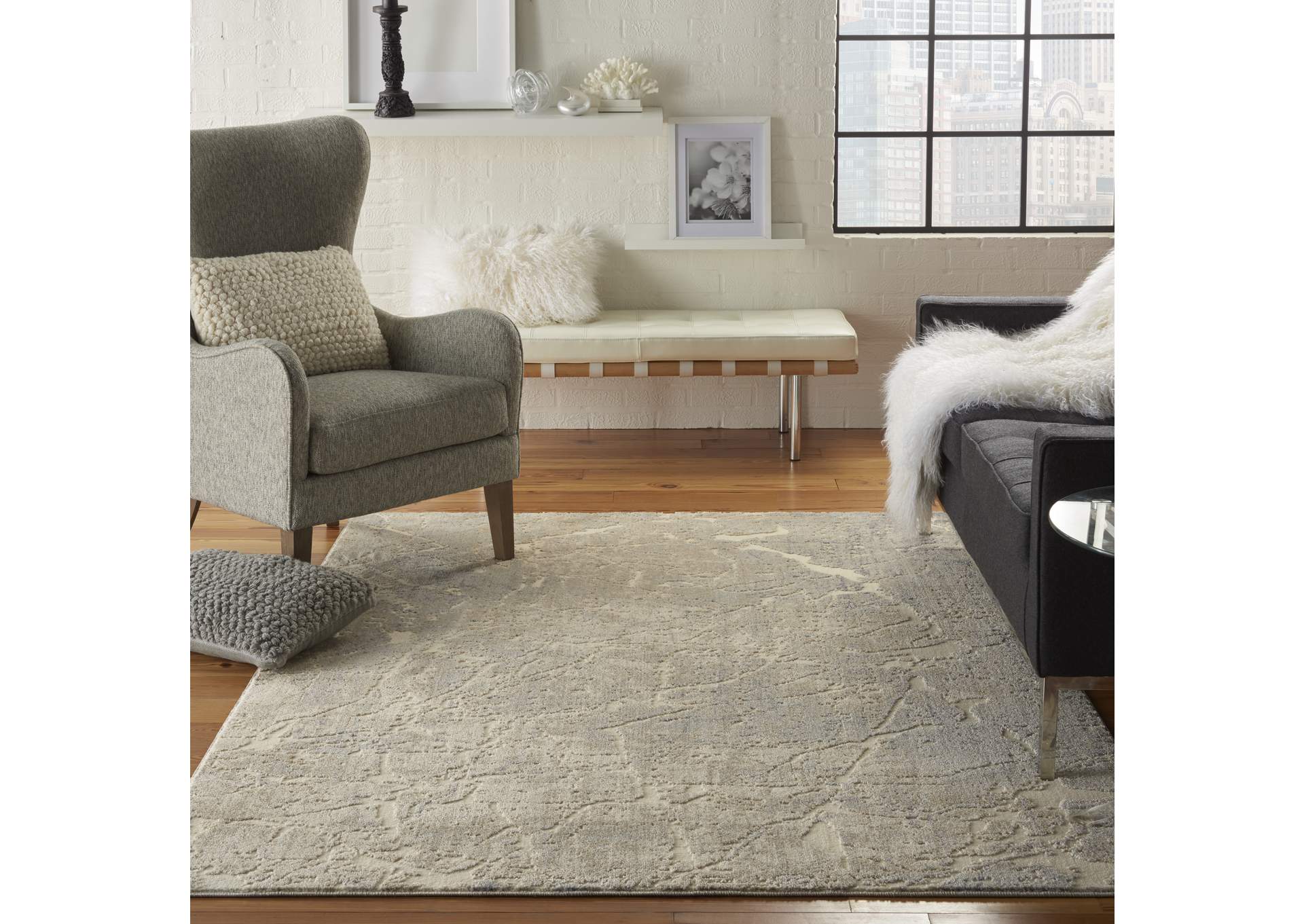 kathy ireland Home Sahara KI393 Beige and Ivory 4'x6' Area Rug,Nourison
