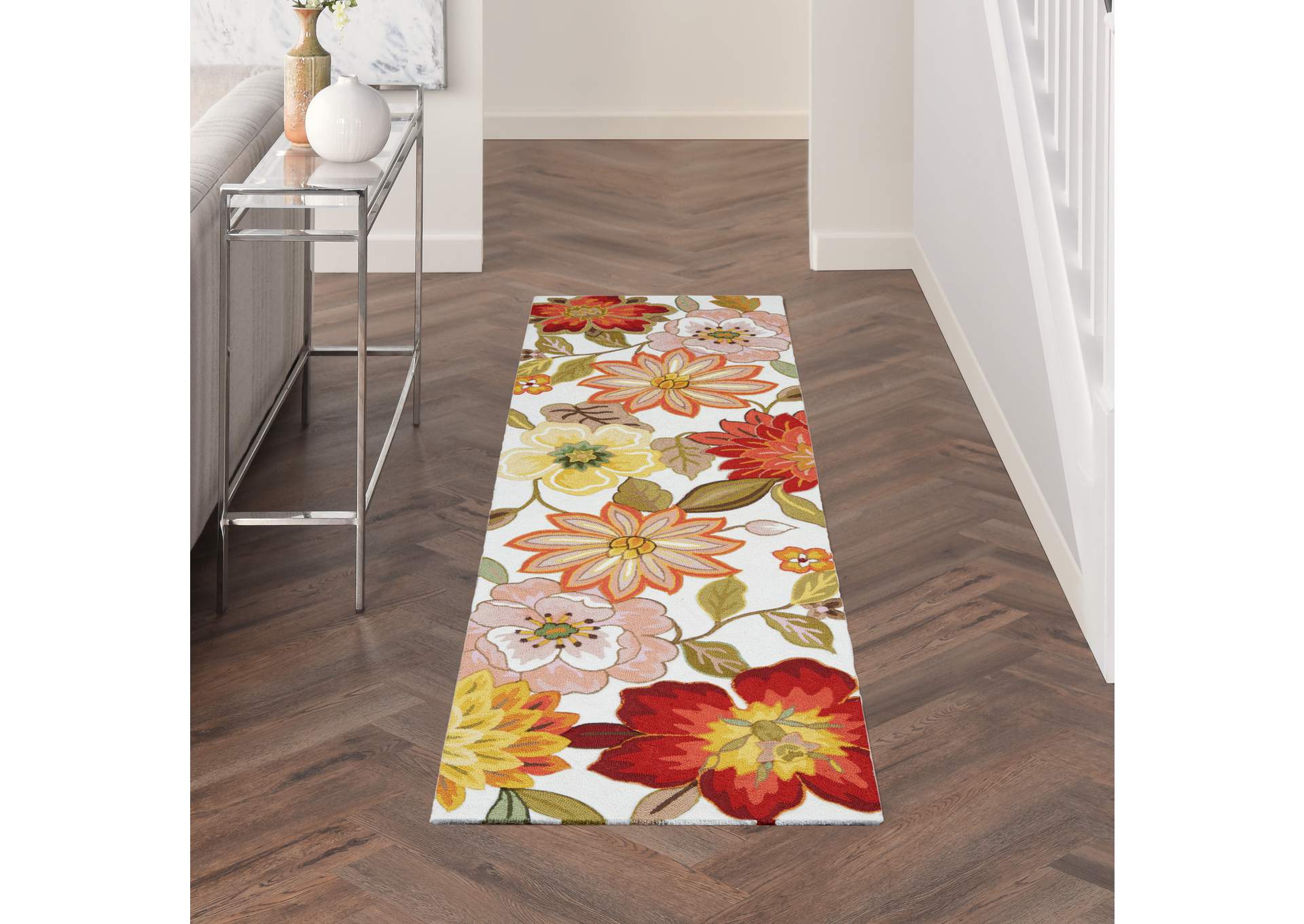 Nourison Fantasy FA18 White Multicolor 8' Runner Hallway Rug,Nourison
