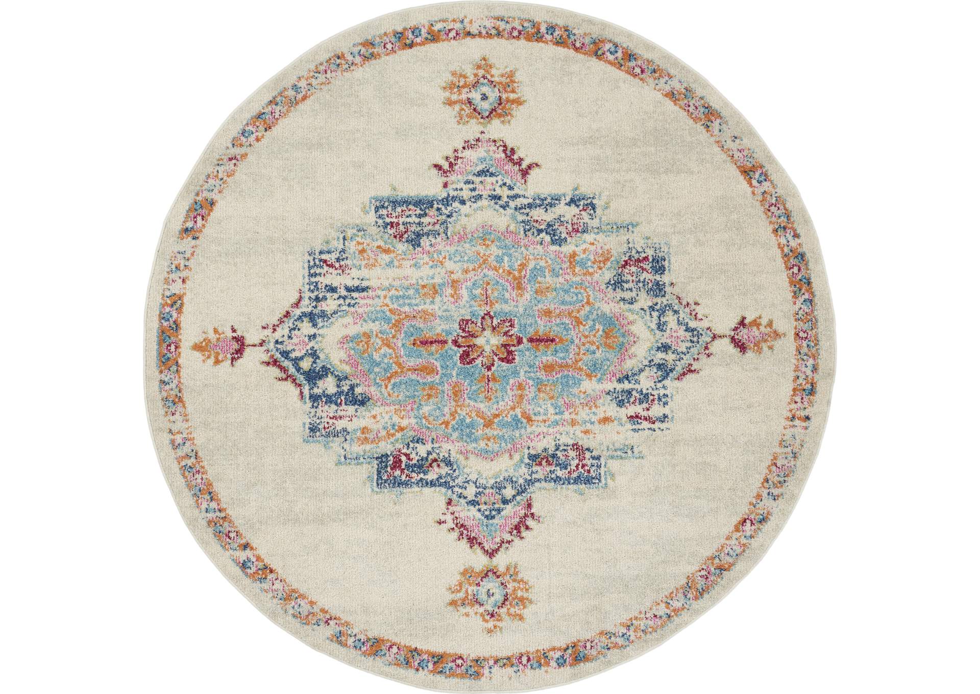 Nourison Passion 4' Round Grey, Ivory, Multicolored Bohemian Area Rug,Nourison