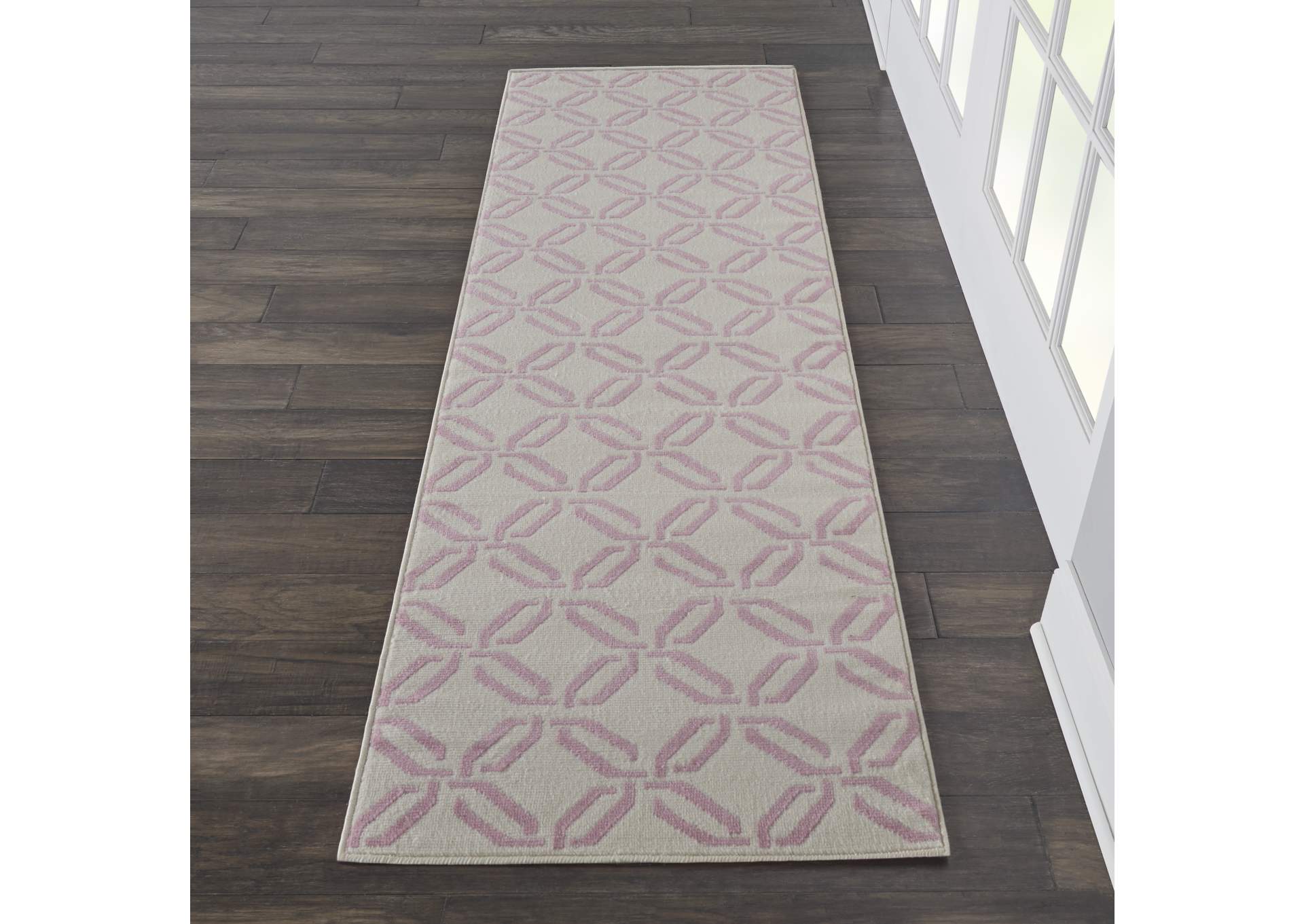 Nourison Jubilant JUB17 White and Pink 7' Runner Low-pile Hallway Rug,Nourison