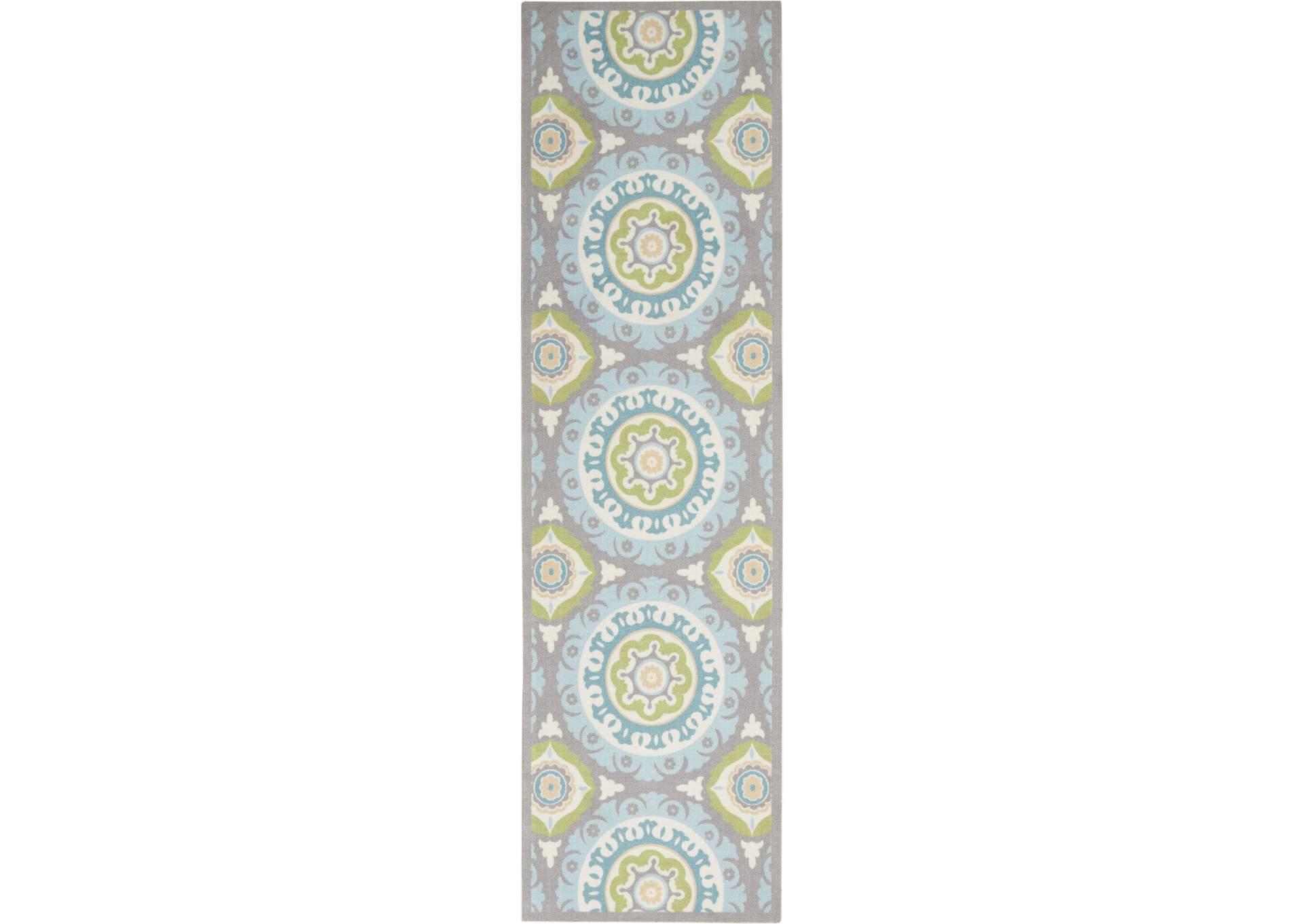 Waverly Sun N Shade SND16 Green 8' Runner Hallway Rug,Nourison