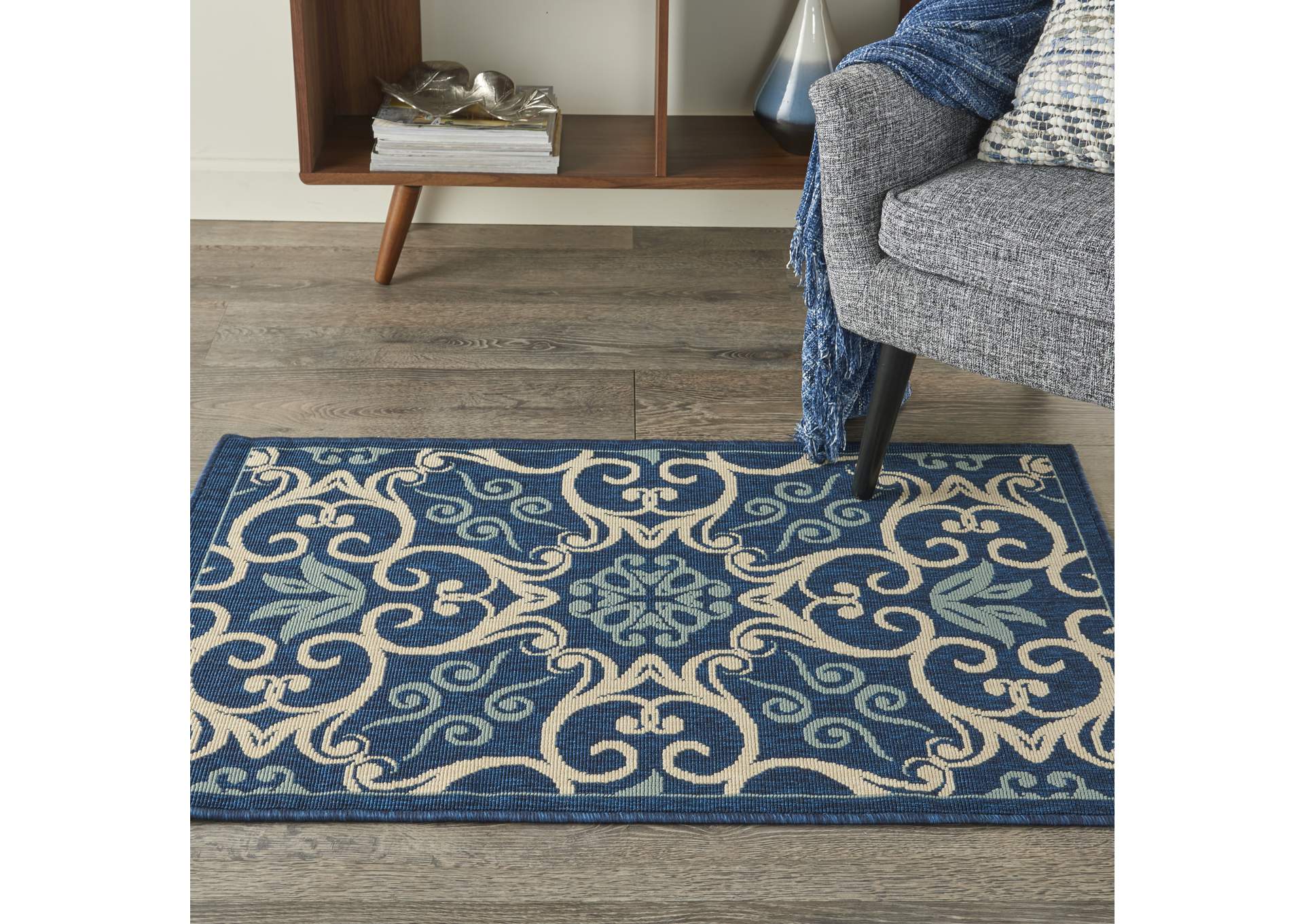 Nourison Caribbean CRB02 Navy Blue and White 4'x6' Area Rug,Nourison