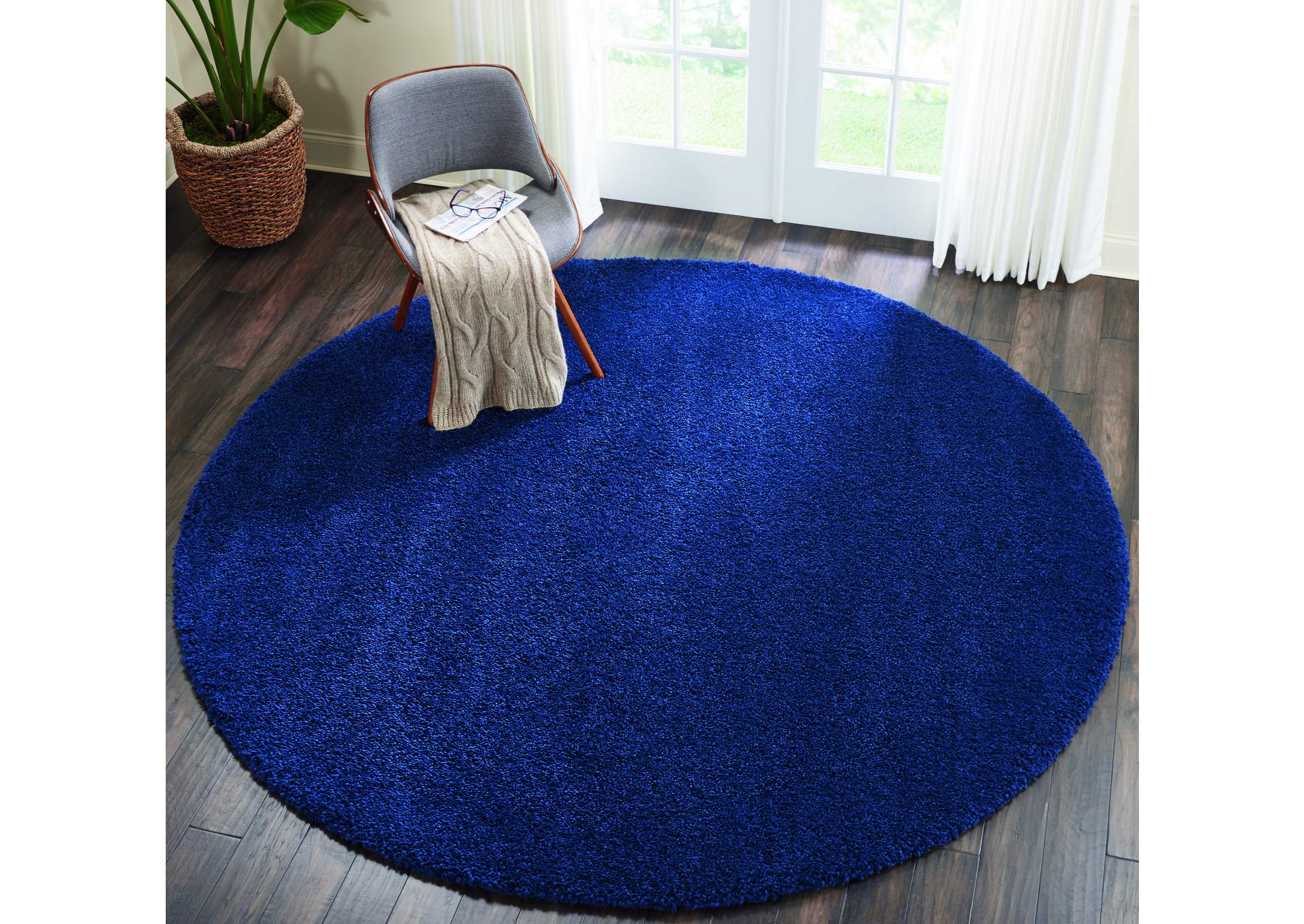Nourison Malibu Shag MSG01 Dark Blue 8' Round Large Rug,Nourison