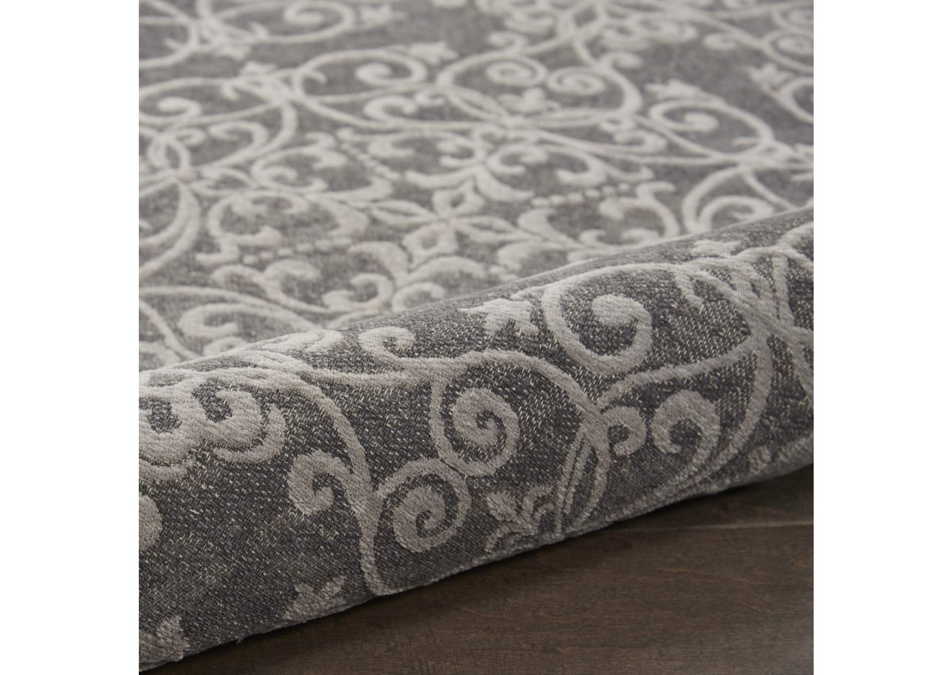 Nourison Damask DAS01 Grey 8'x10' Large Flat Rug,Nourison