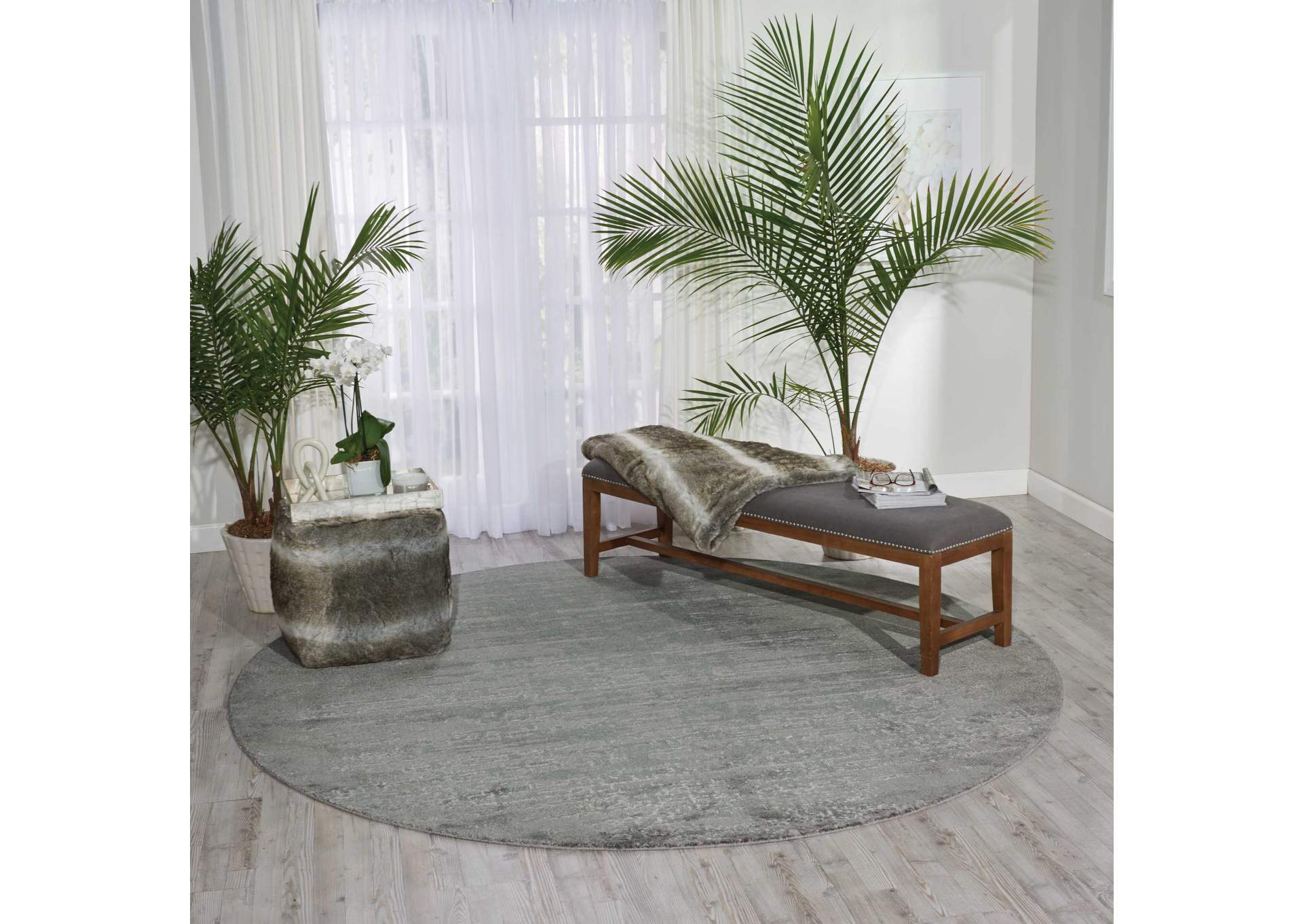 Nourison Twilight TWI11 Slate Blue and Grey 8' Round Large Rug,Nourison