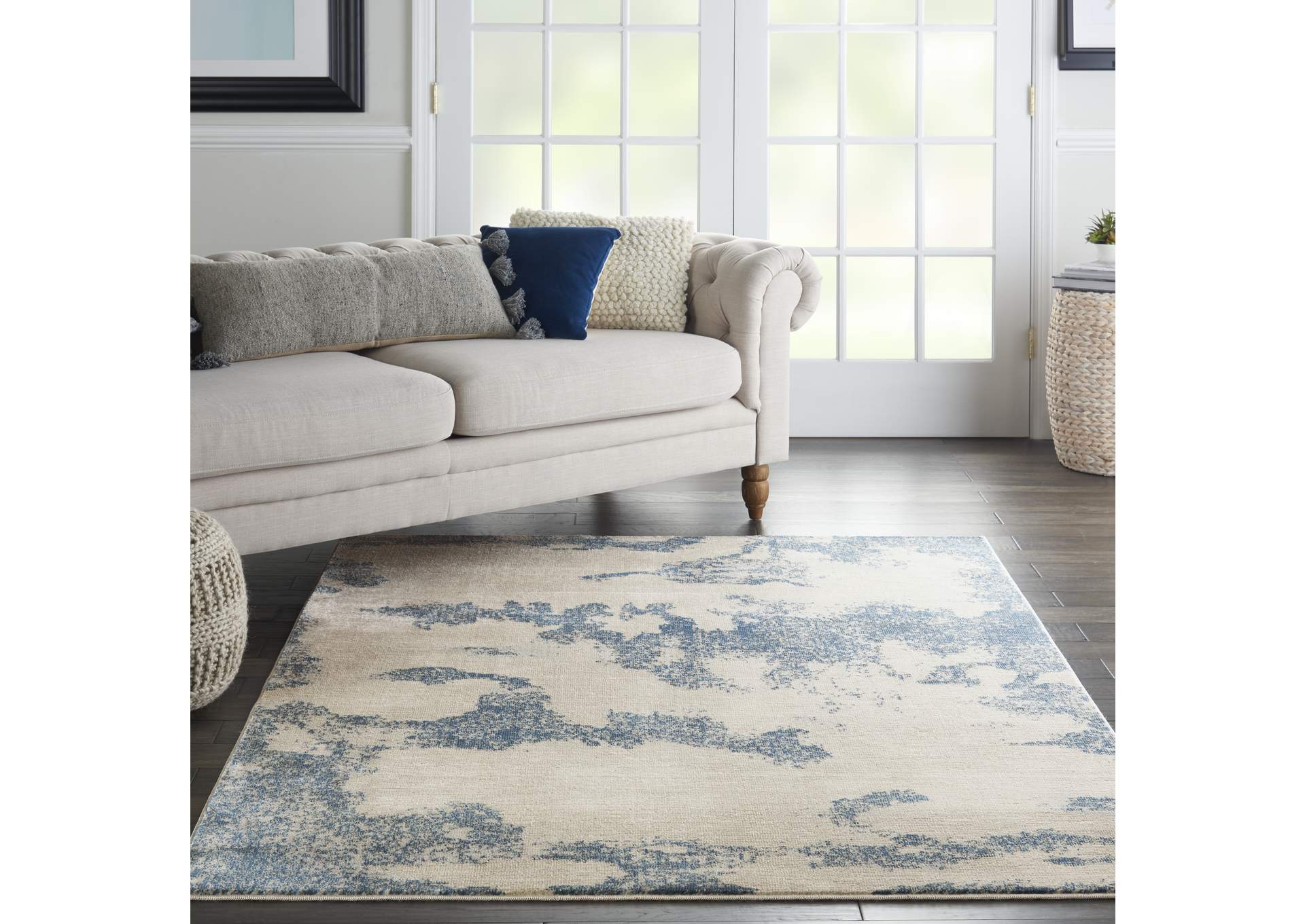 Nourison Etchings 5'3" x 7'3" Ivory/Light Blue Abstract Area Rug,Nourison