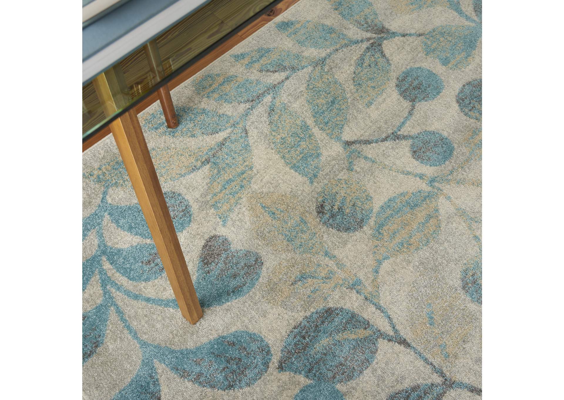 Nourison Tranquil TRA03 Turquoise and Beige 6'x9' Botanical Area Rug,Nourison