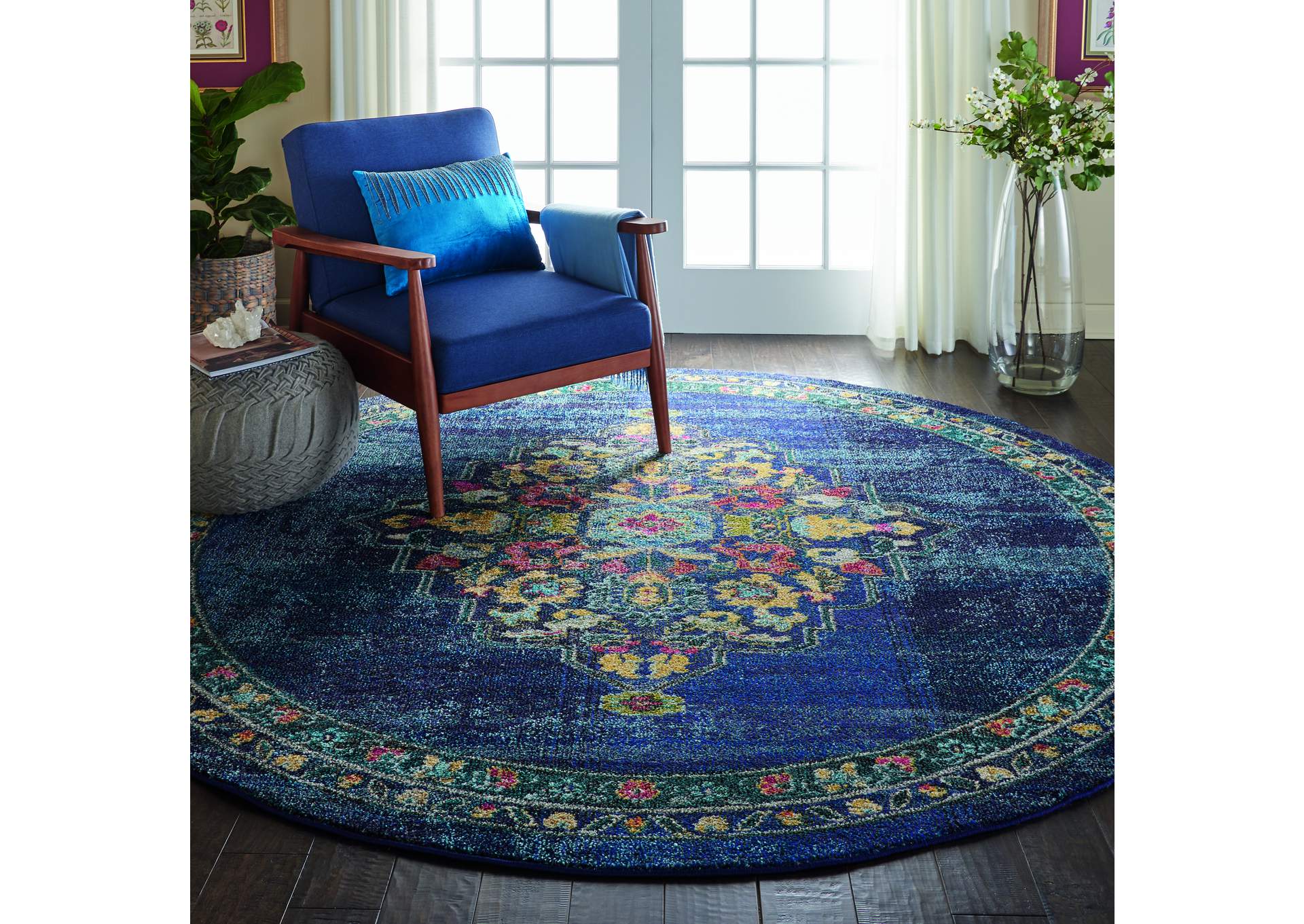 Nourison Passionate PST01 Dark Blue Multicolor 8' Round Large Rug,Nourison