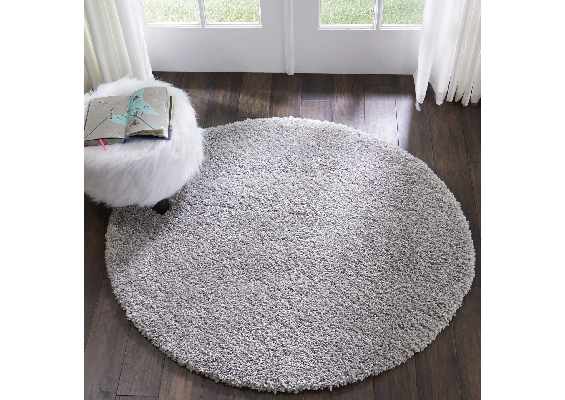 Nourison Malibu Shag MSG01 Grey 4' Round Area Rug,Nourison